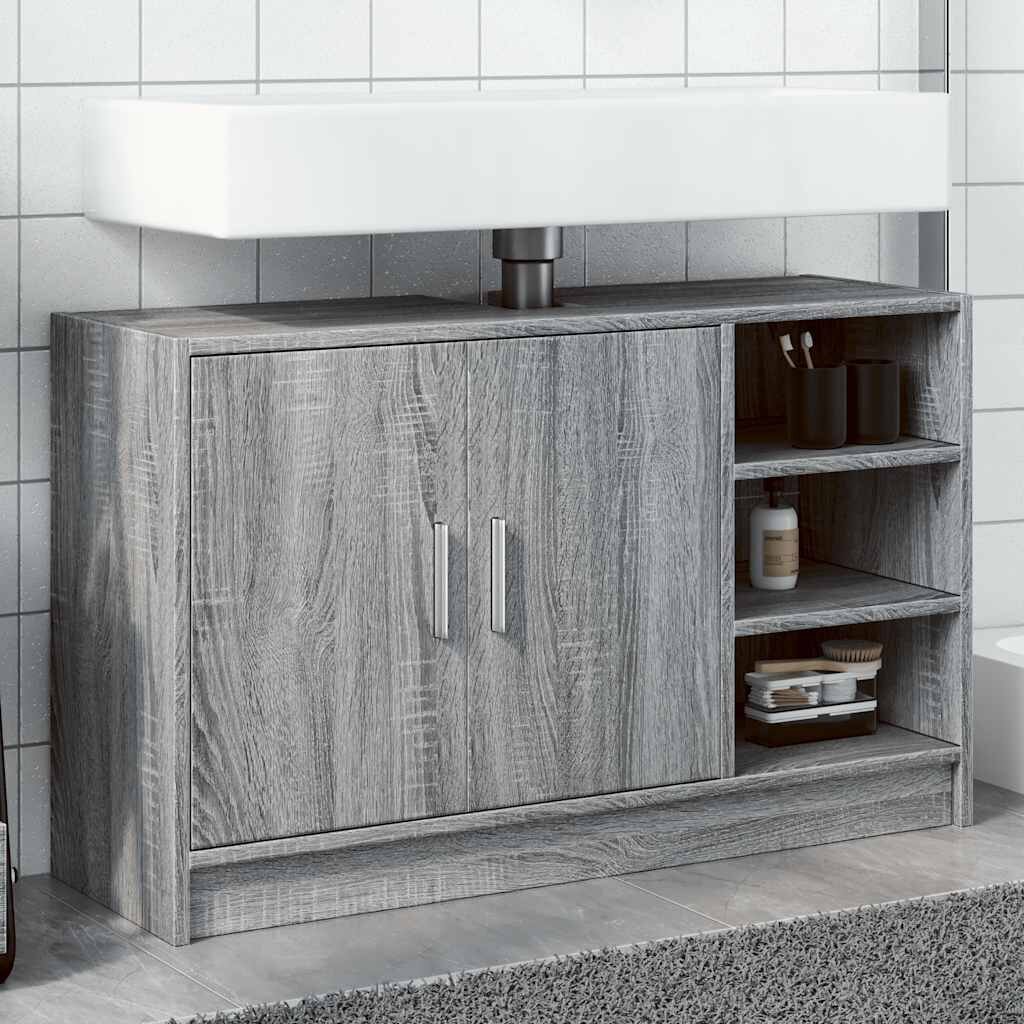 vidaXL Шкаф за мивка сив сонома 90x29x55 см инженерно дърво
