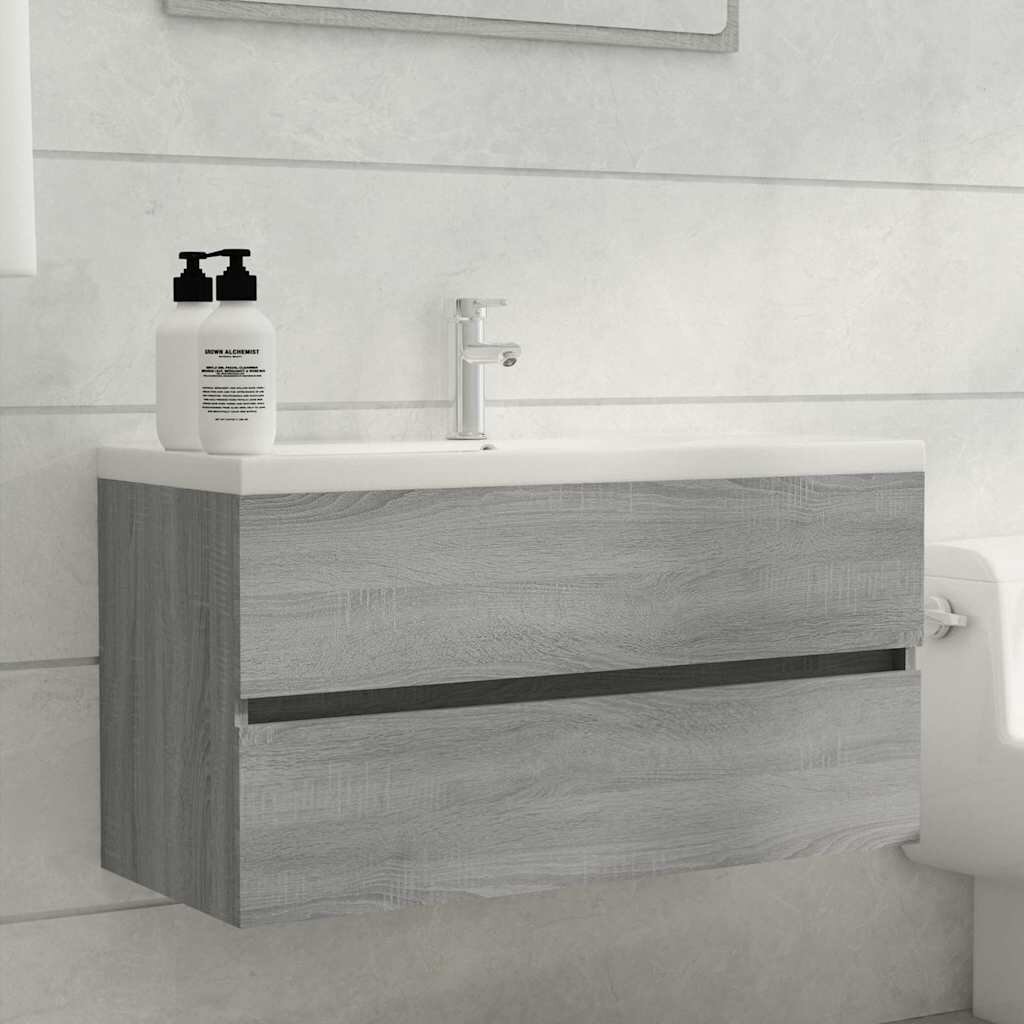 vidaXL Шкаф за мивка сив сонома 90x385x45 см инженерно дърво