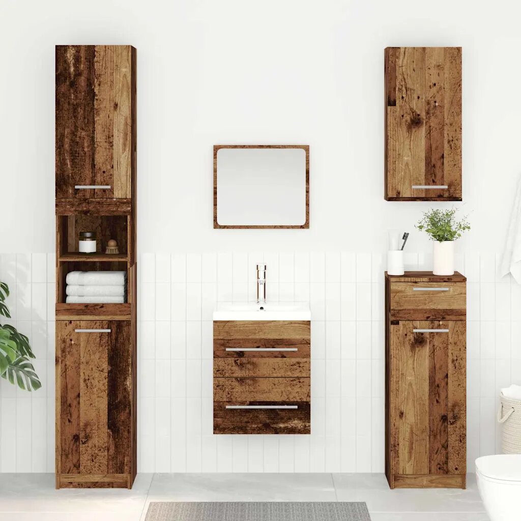 vidaXL Шкаф за мивка Старо дърво 385 x 41 x 48 см Инженерна дървесина