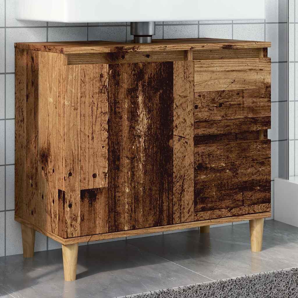vidaXL Шкаф за мивка старо дърво 65x33x60 см инженерно дърво