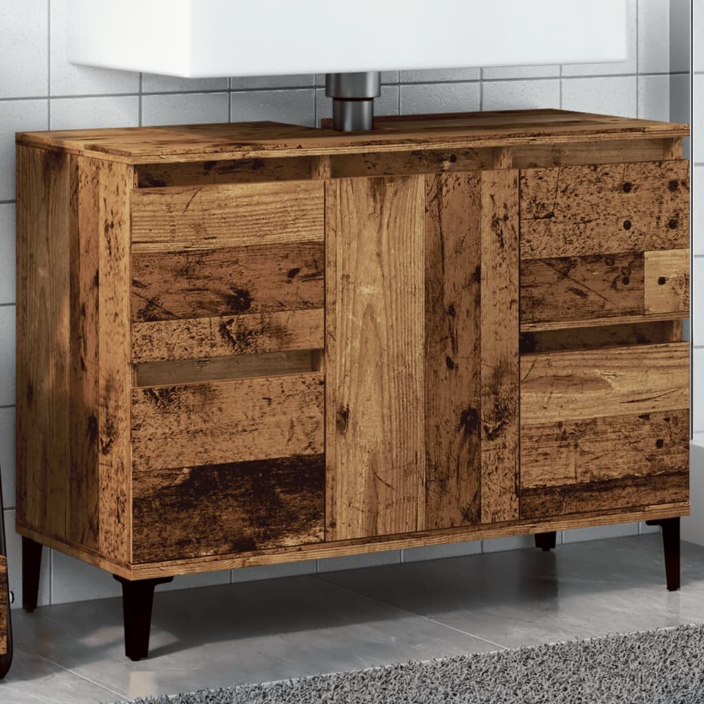 vidaXL Шкаф за мивка старо дърво 80x33x60 см инженерно дърво
