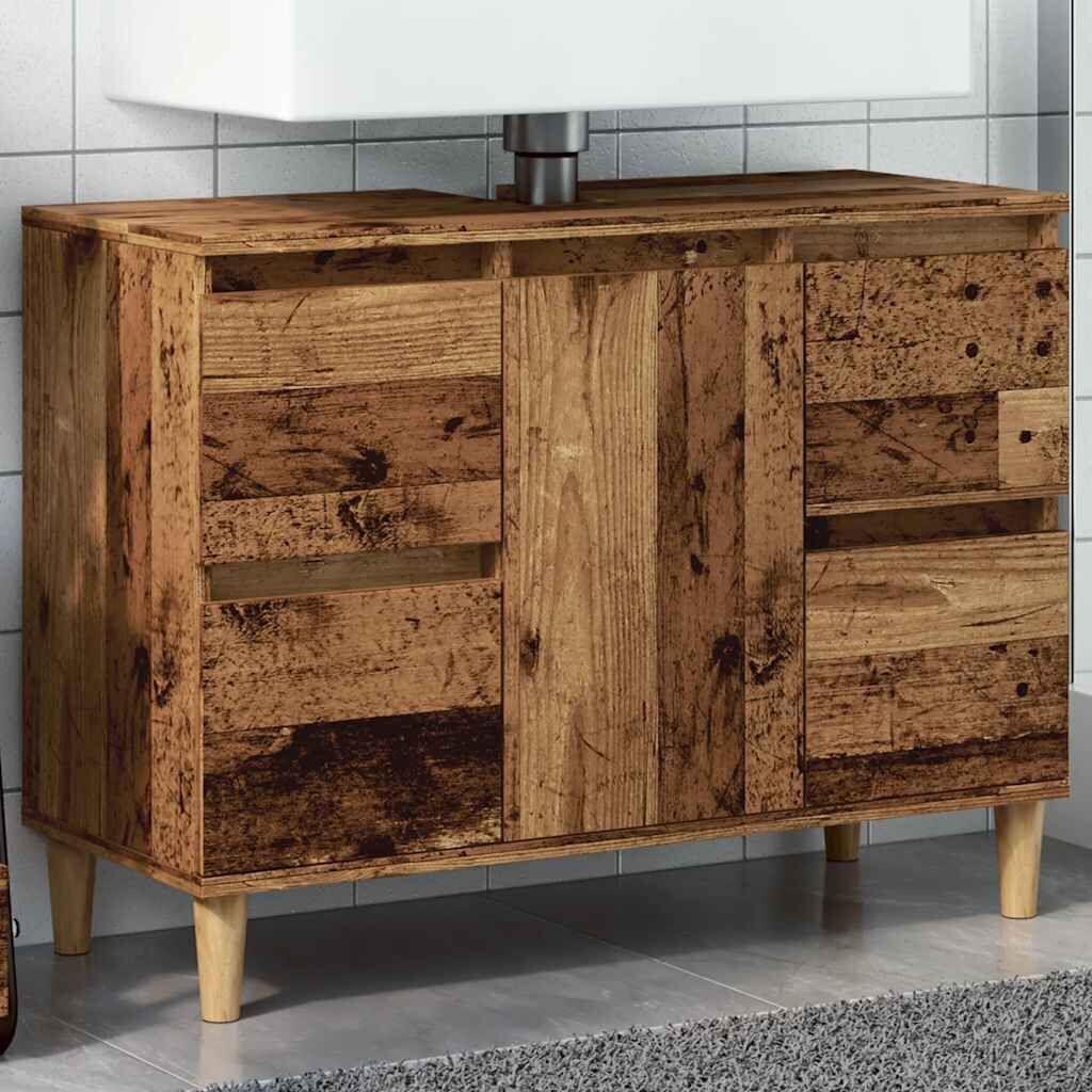 vidaXL Шкаф за мивка старо дърво 80x33x60 см инженерно дърво