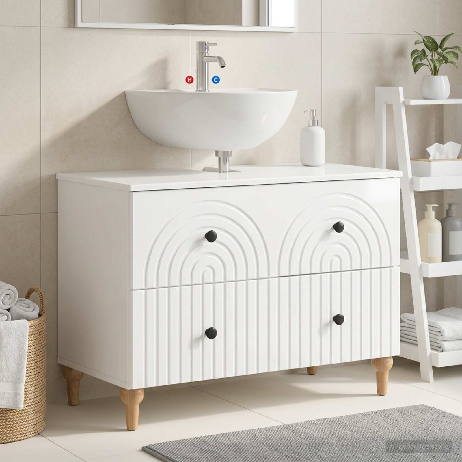 vidaXL Шкаф за мивка в баня ALKMAAR Бял гланц 82 x 41 x 59 см