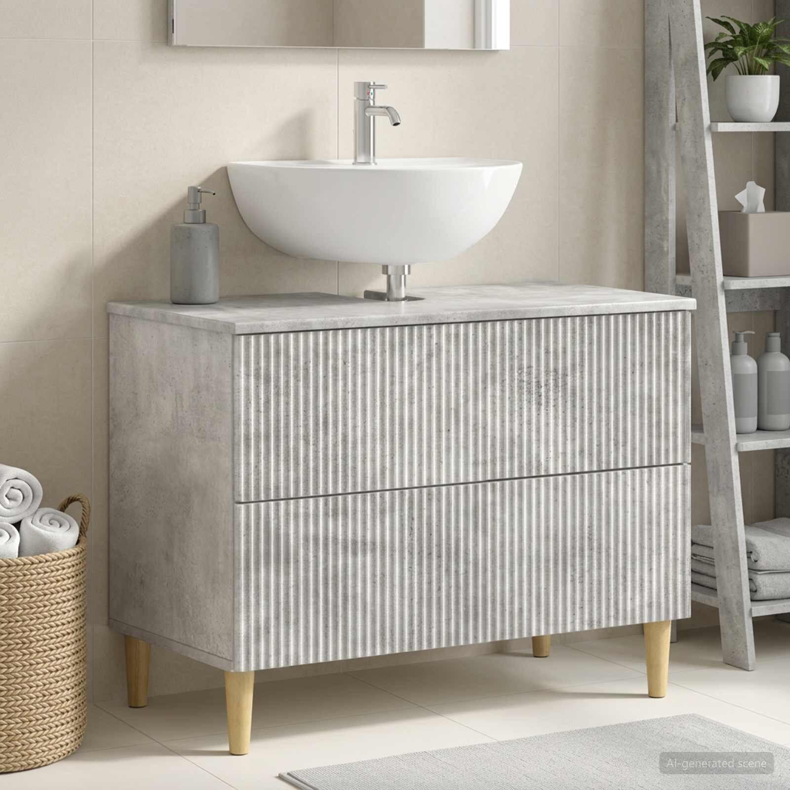 vidaXL Шкаф за мивка в баня ARNHEM Бетонно сиво 82 x 41 x 59 см