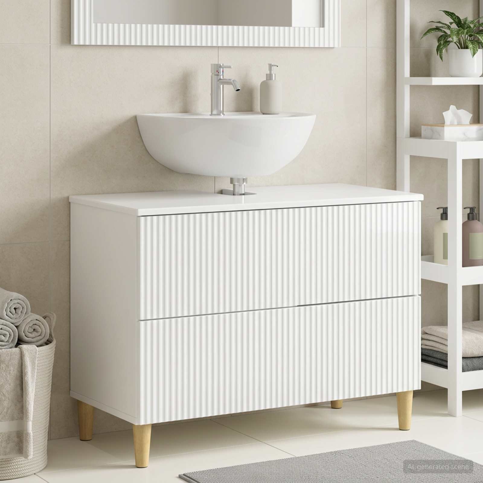 vidaXL Шкаф за мивка в баня ARNHEM Бял гланц 82 x 41 x 59 см