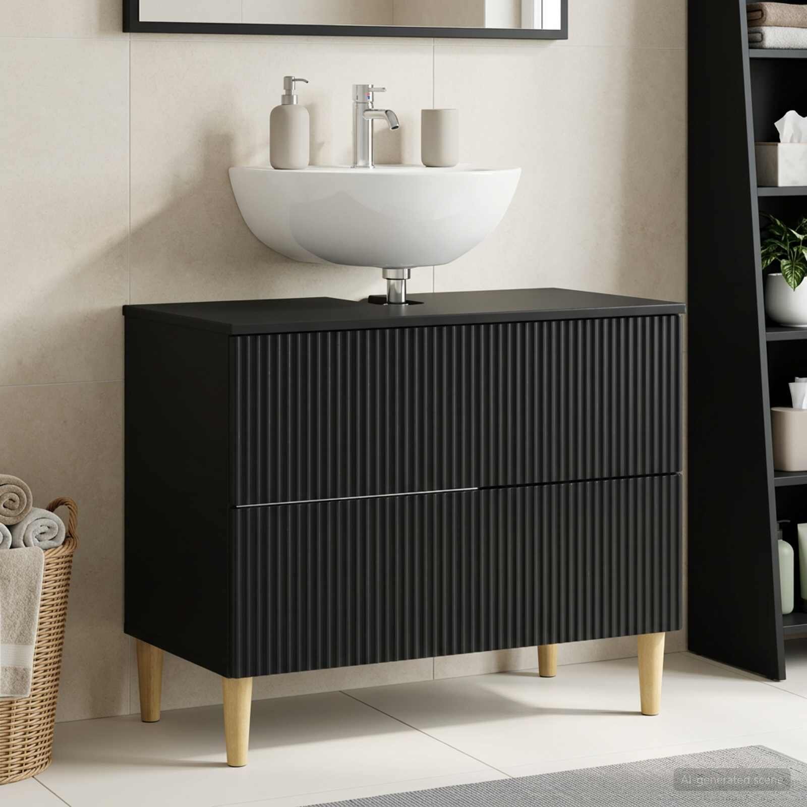 vidaXL Шкаф за мивка в баня ARNHEM Черно 82 x 41 x 59 см