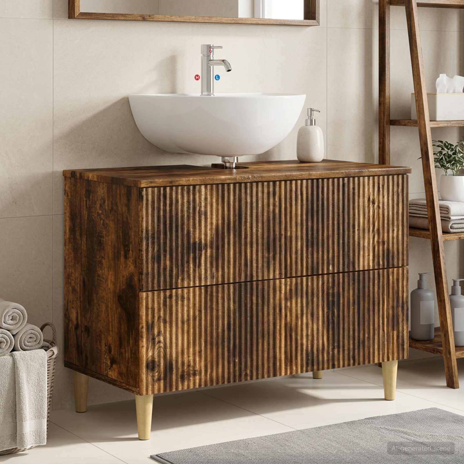vidaXL Шкаф за мивка в баня ARNHEM Опушен дъб 82 x 41 x 59 см