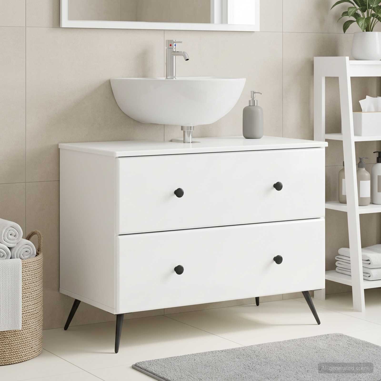 vidaXL Шкаф за мивка в баня BREDA Бял гланц 82 x 41 x 59 см