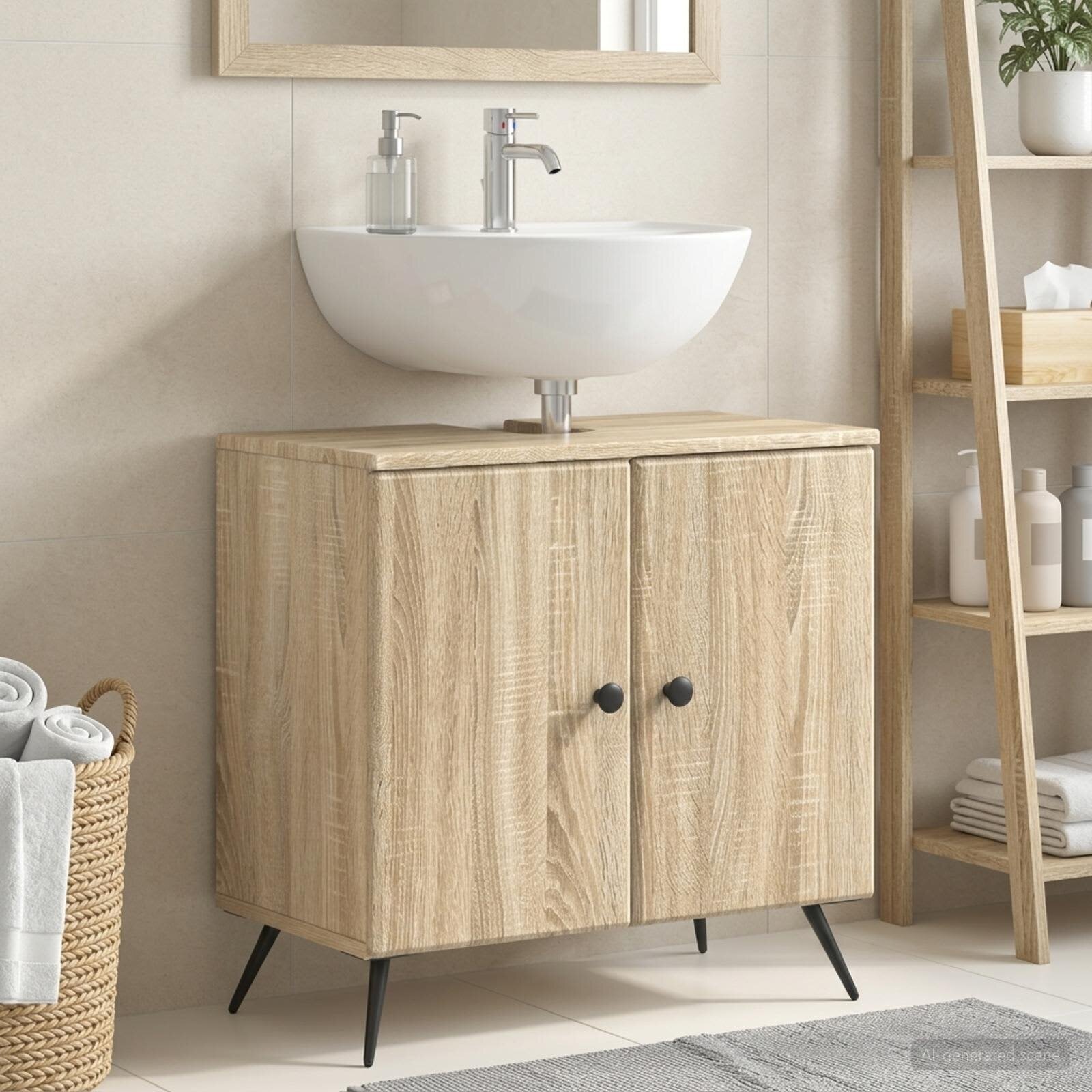 vidaXL Шкаф за мивка в баня BREDA Дъб сонома 595 x 315 x 59 см