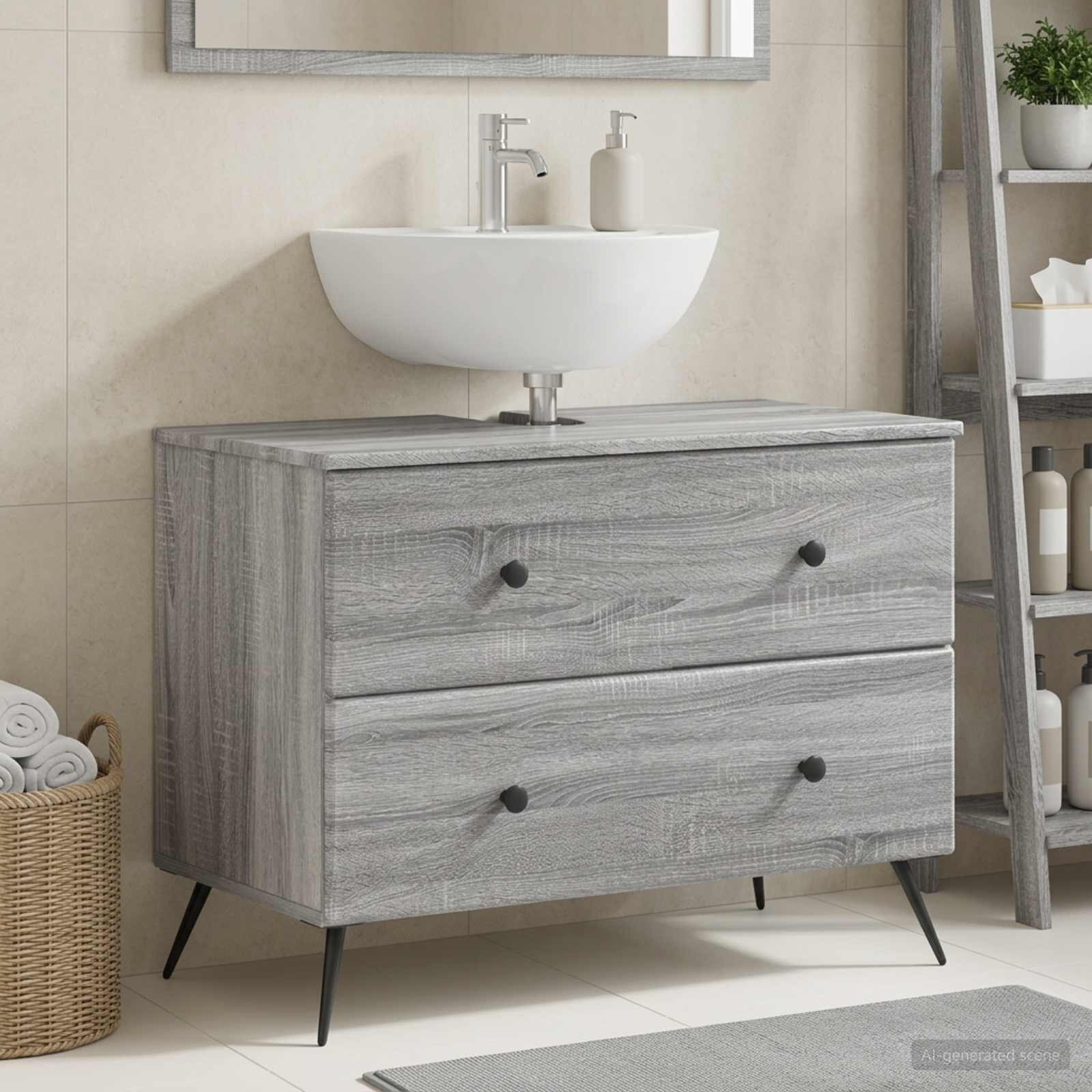 vidaXL Шкаф за мивка в баня BREDA Сив Сонома 82 x 41 x 59 см