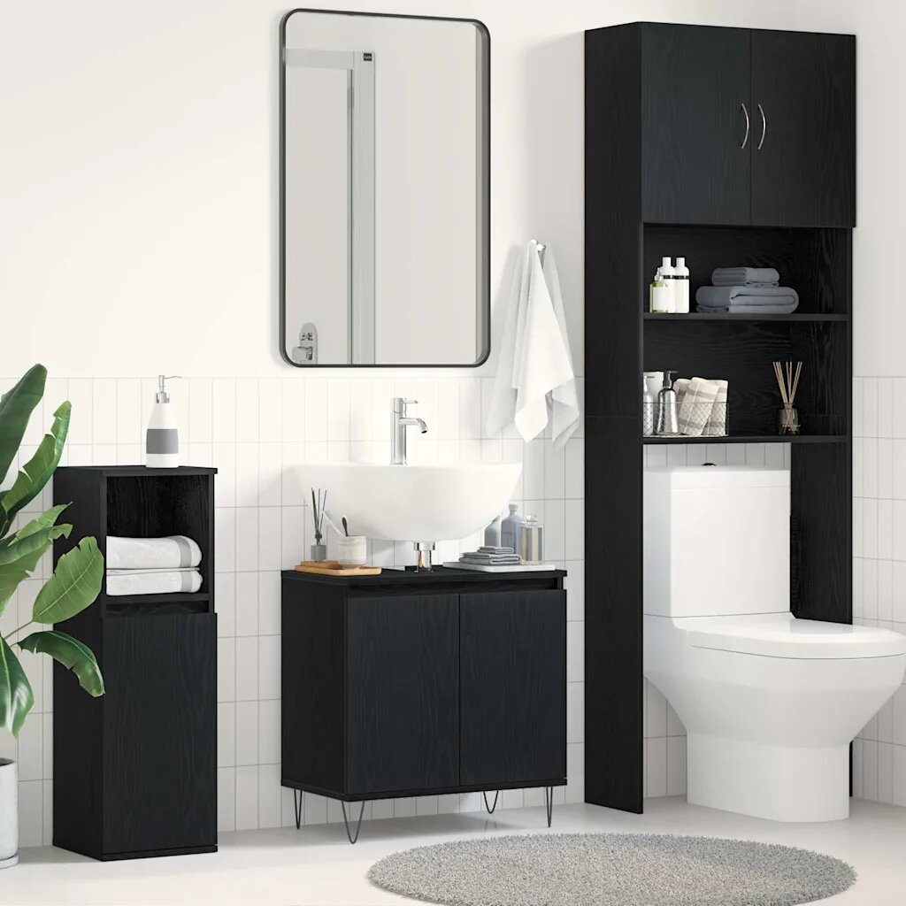 vidaXL Шкаф за мивка в баня Черния дъб 58 x 33 x 60 см