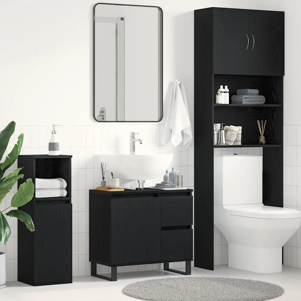 vidaXL Шкаф за мивка в баня Черния дъб 65 x 33 x 60 см Инженерно дърво