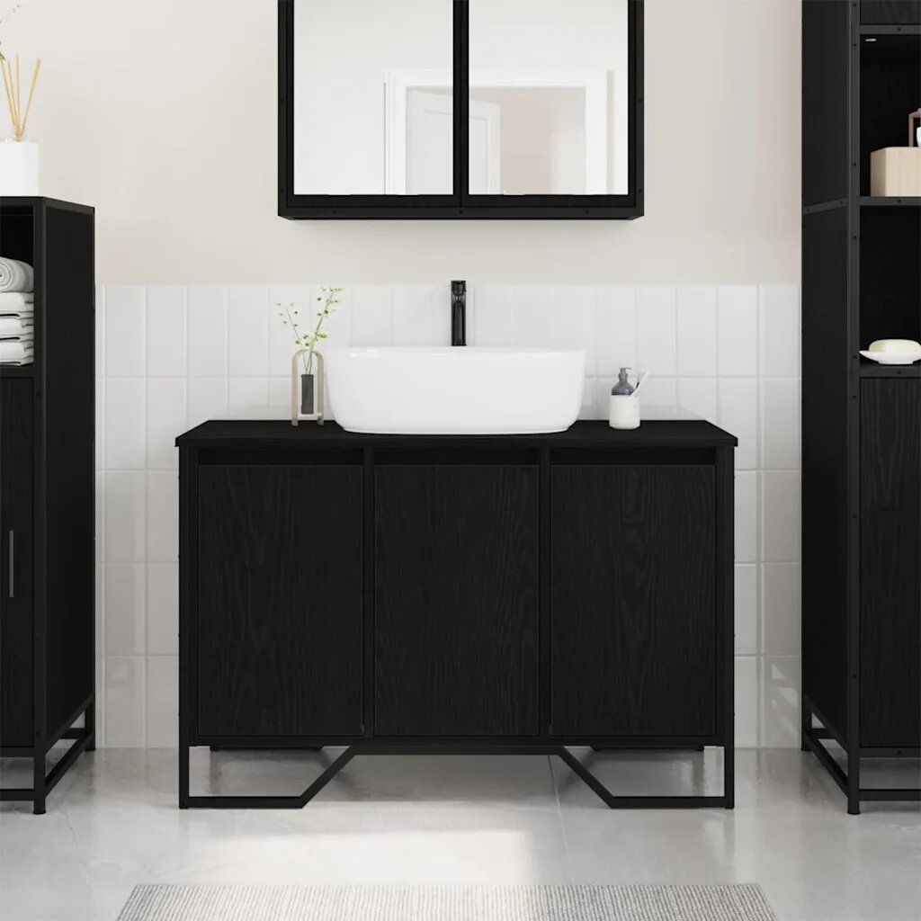 vidaXL Шкаф за мивка в баня Черния дъб 91 x 35 x 60 см