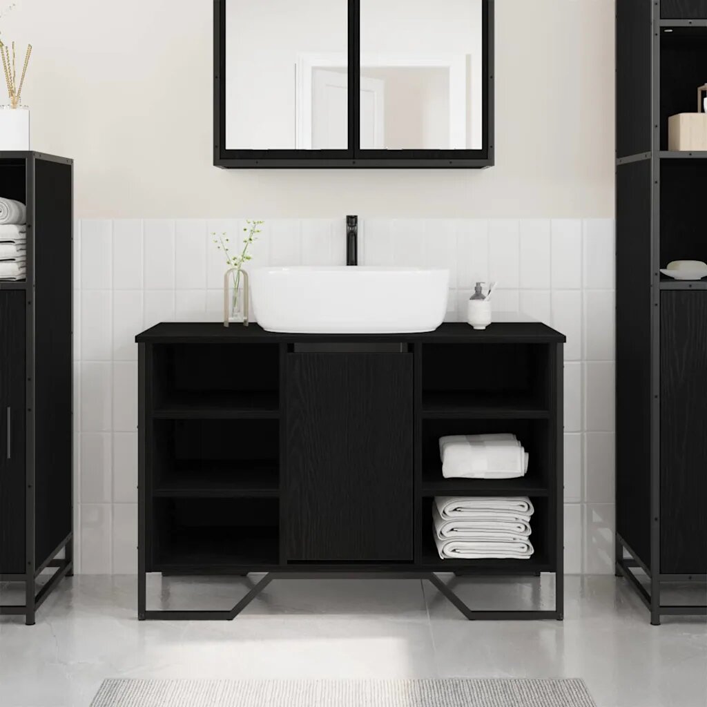 vidaXL Шкаф за мивка в баня Черния дъб 91 x 35 x 60 см