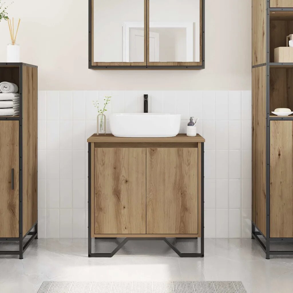 vidaXL Шкаф за мивка в баня Дъб 60 x 35 x 60 см Инженерна дървесина