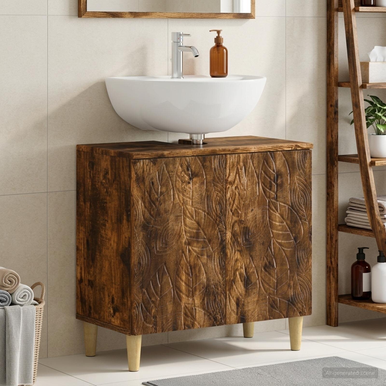 vidaXL Шкаф за мивка в баня DELFT Опушен дъб 595 x 315 x 59 см