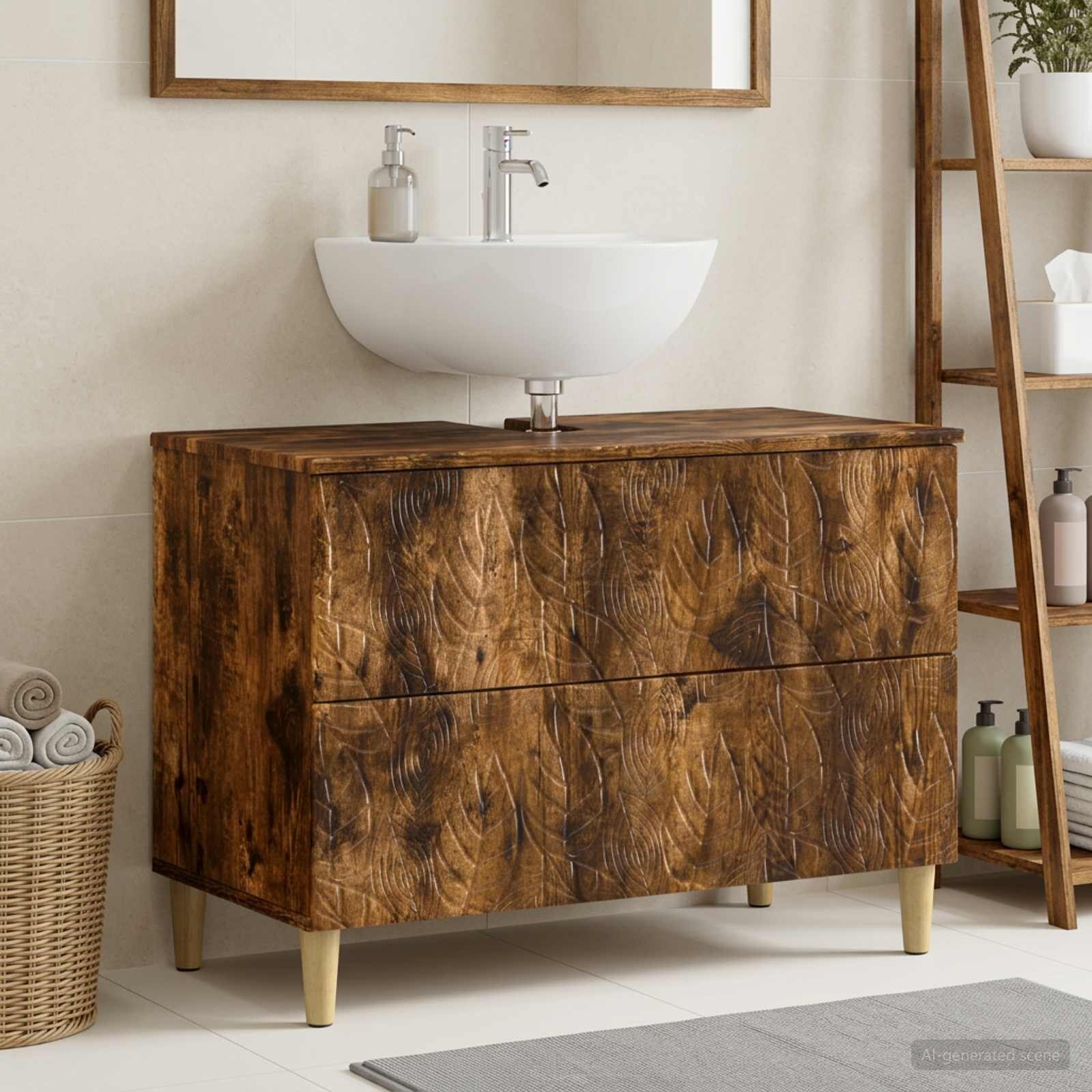 vidaXL Шкаф за мивка в баня DELFT Опушен дъб 82 x 41 x 59 см