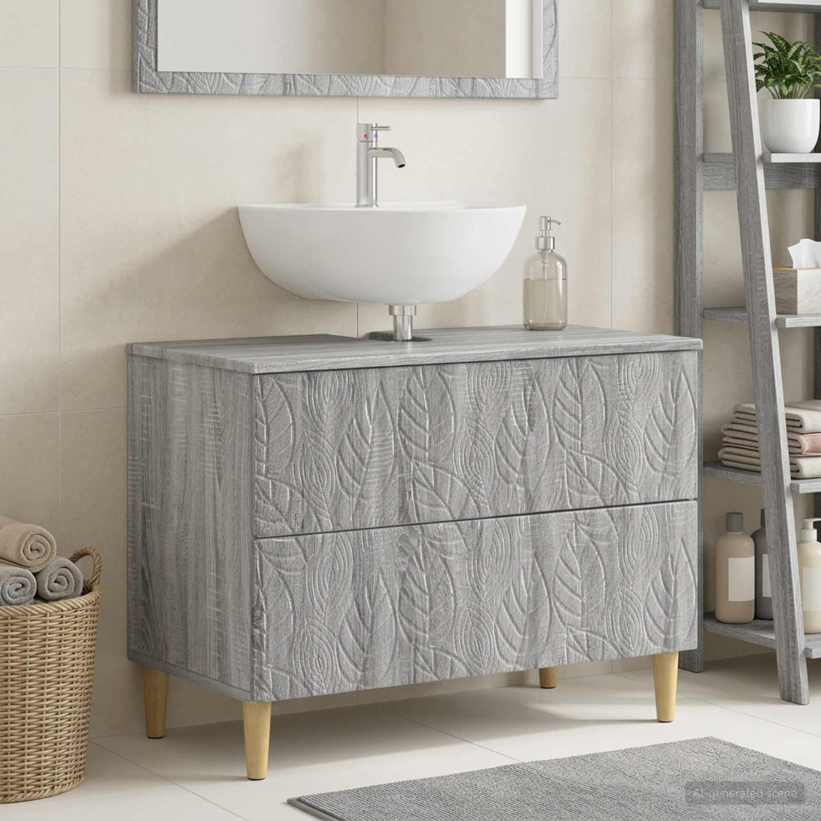 vidaXL Шкаф за мивка в баня DELFT Сив Сонома 82 x 41 x 59 см