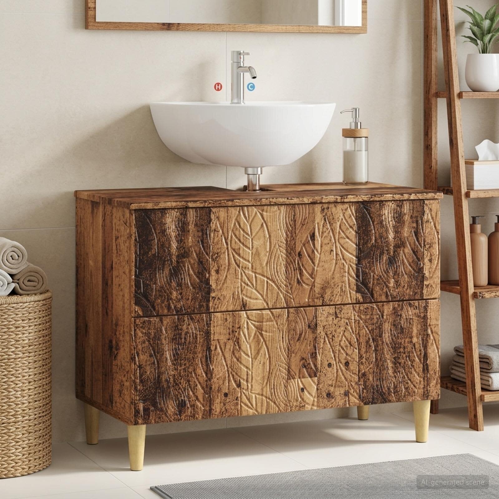 vidaXL Шкаф за мивка в баня DELFT Старо дърво 82 x 41 x 59 см