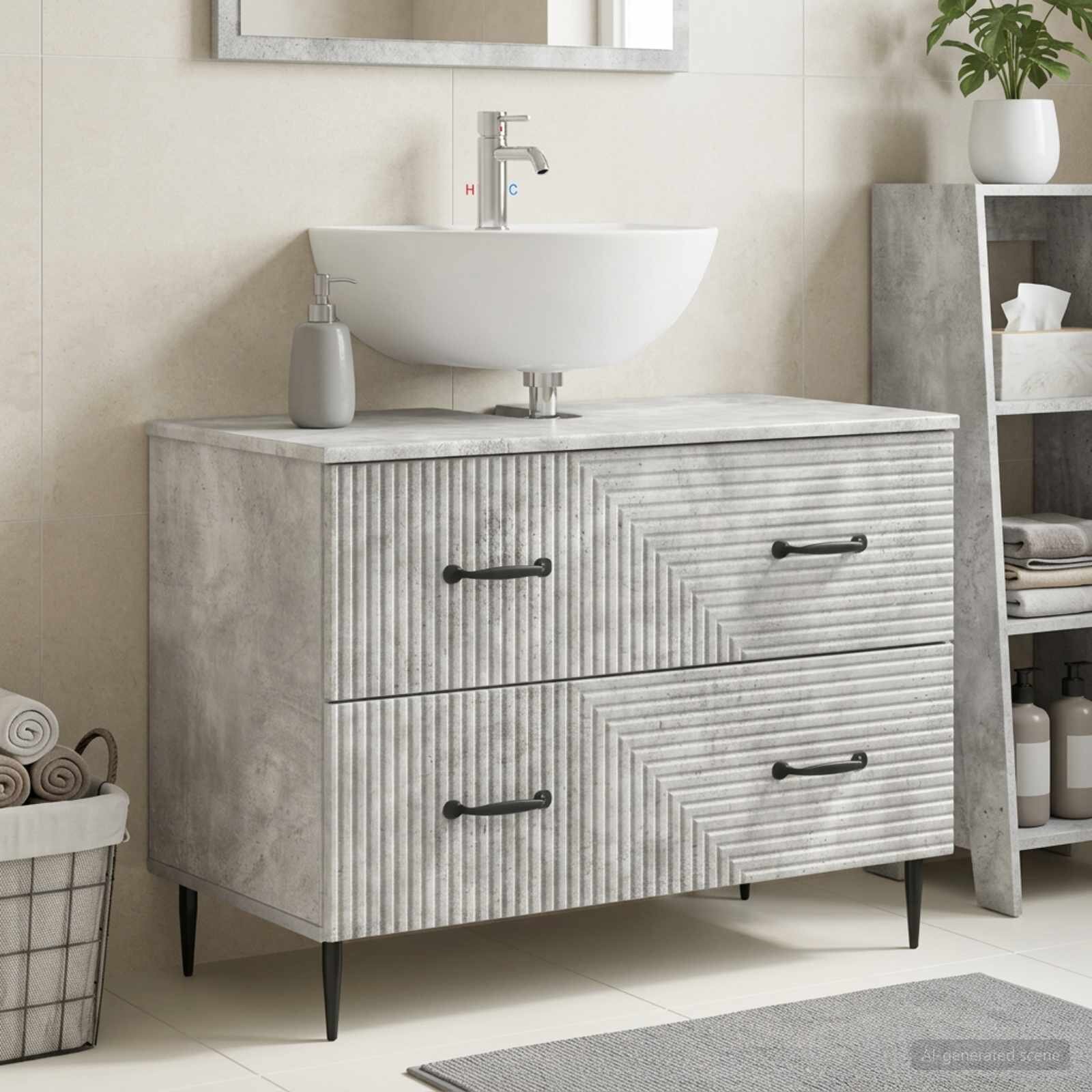 vidaXL Шкаф за мивка в баня HAARLEM Бетонно сиво 82 x 41 x 585 см