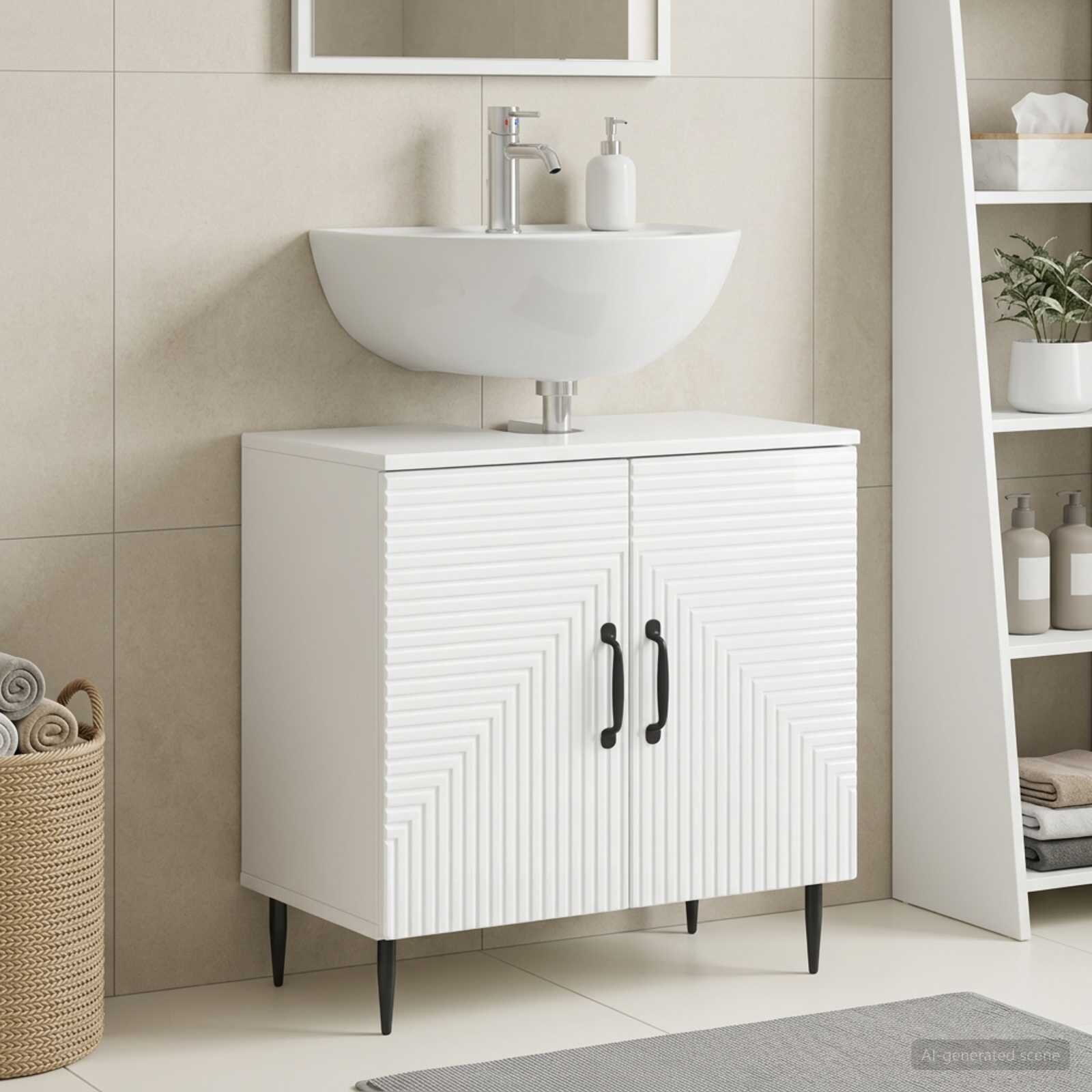 vidaXL Шкаф за мивка в баня HAARLEM Бял гланц 595 x 315 x 59 см