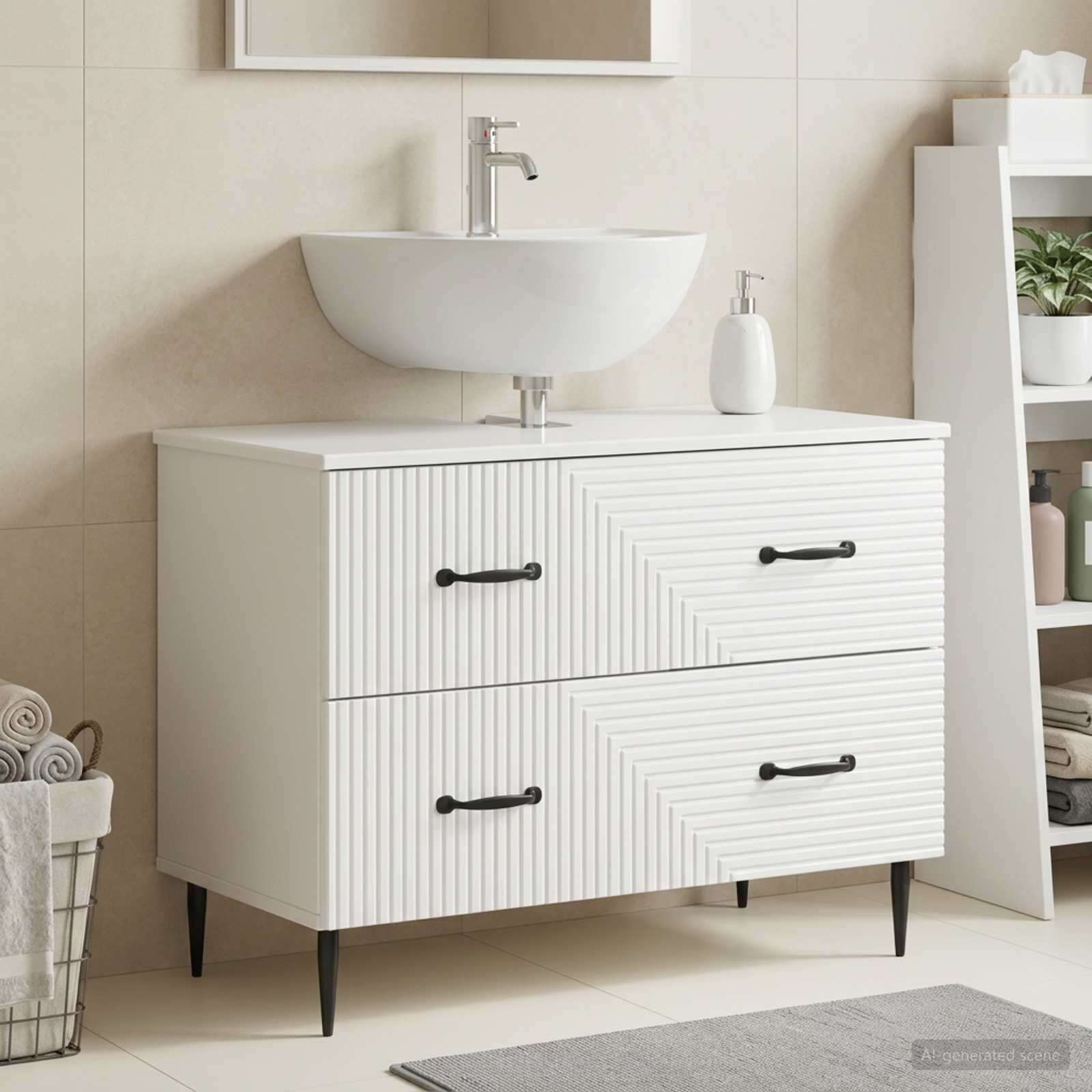 vidaXL Шкаф за мивка в баня HAARLEM Бял гланц 82 x 41 x 585 см