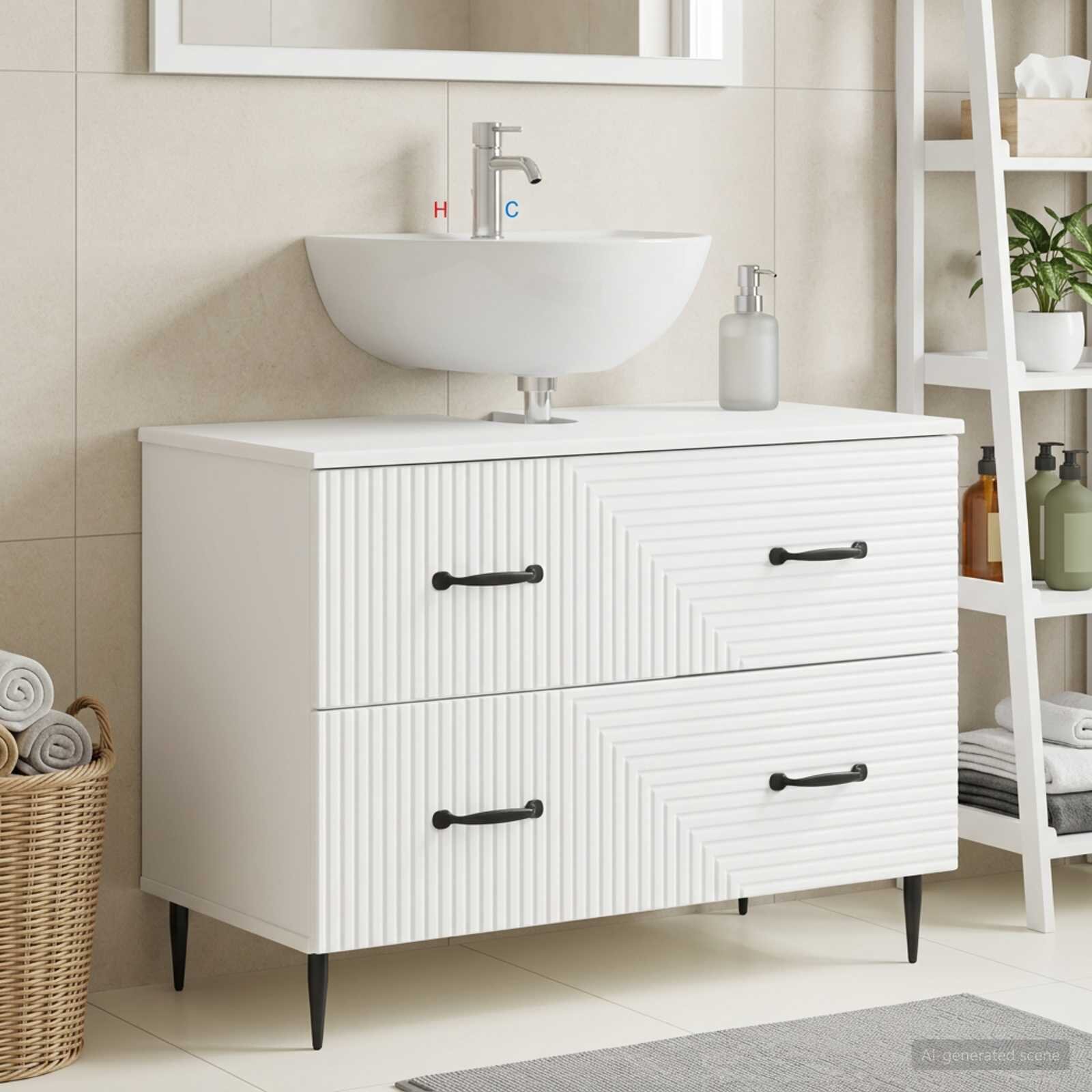 vidaXL Шкаф за мивка в баня HAARLEM Бяло 82 x 41 x 585 см
