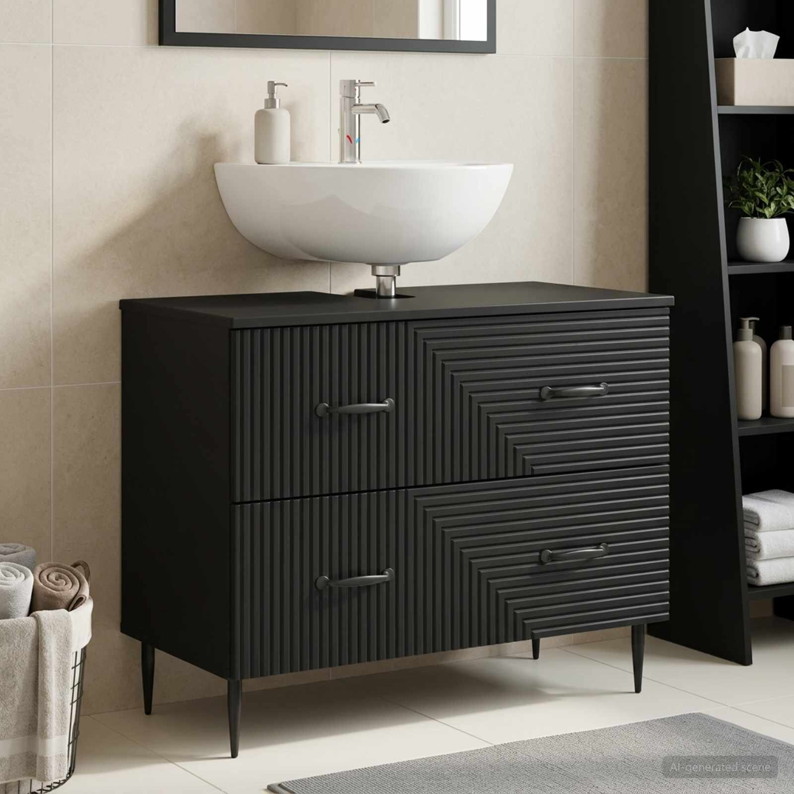vidaXL Шкаф за мивка в баня HAARLEM Черно 82 x 41 x 585 см