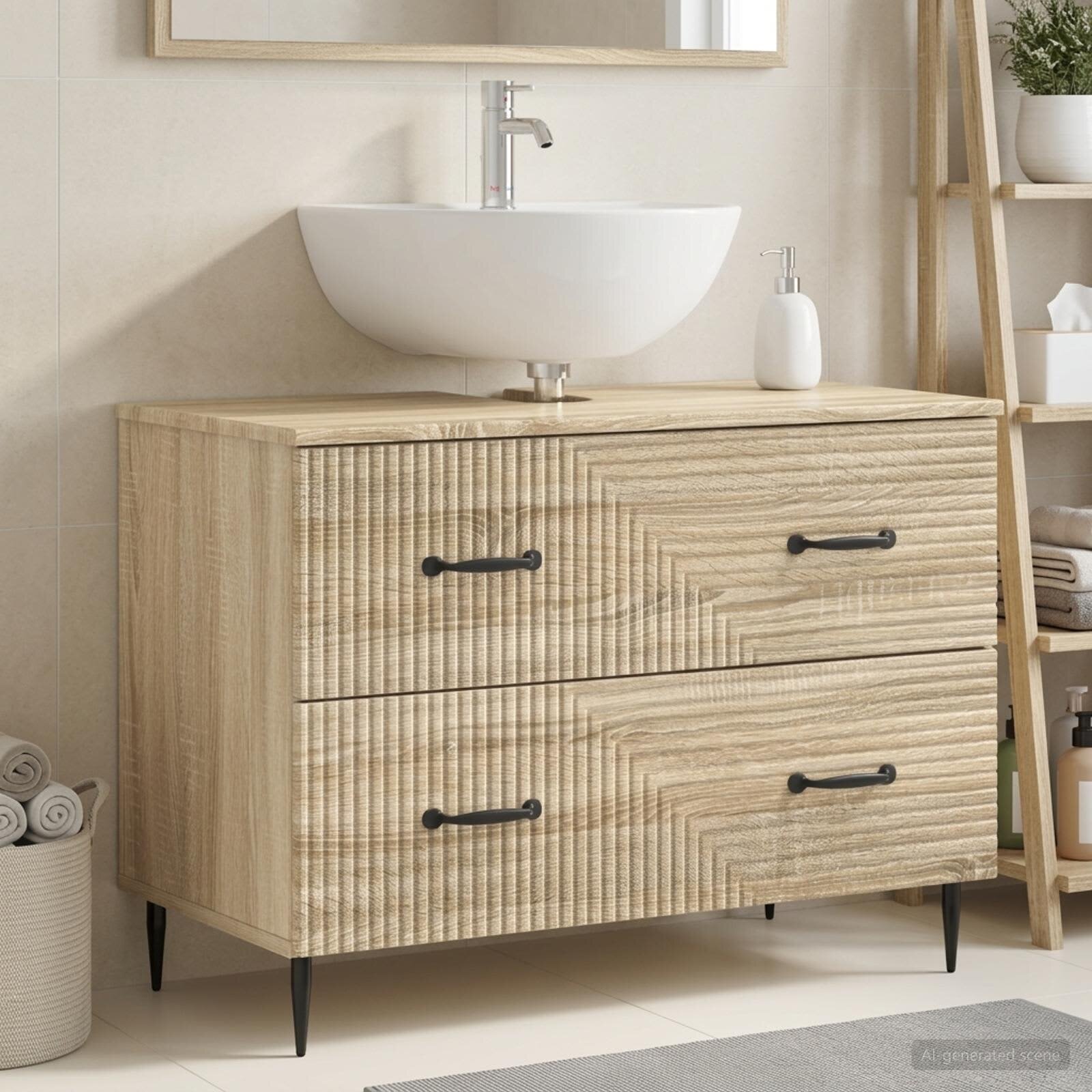 vidaXL Шкаф за мивка в баня HAARLEM Дъб сонома 82 x 41 x 585 см
