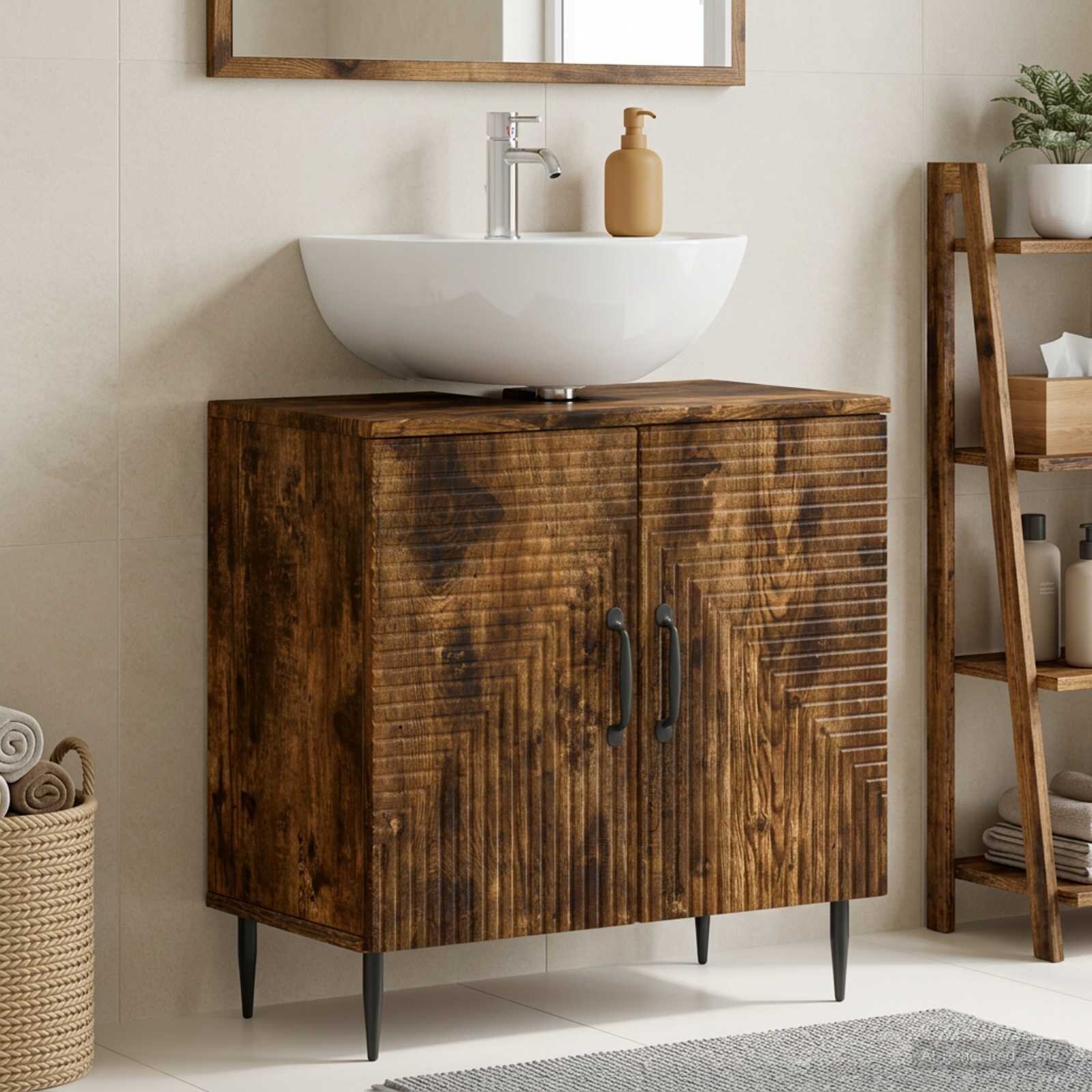 vidaXL Шкаф за мивка в баня HAARLEM Опушен дъб 595 x 315 x 59 см