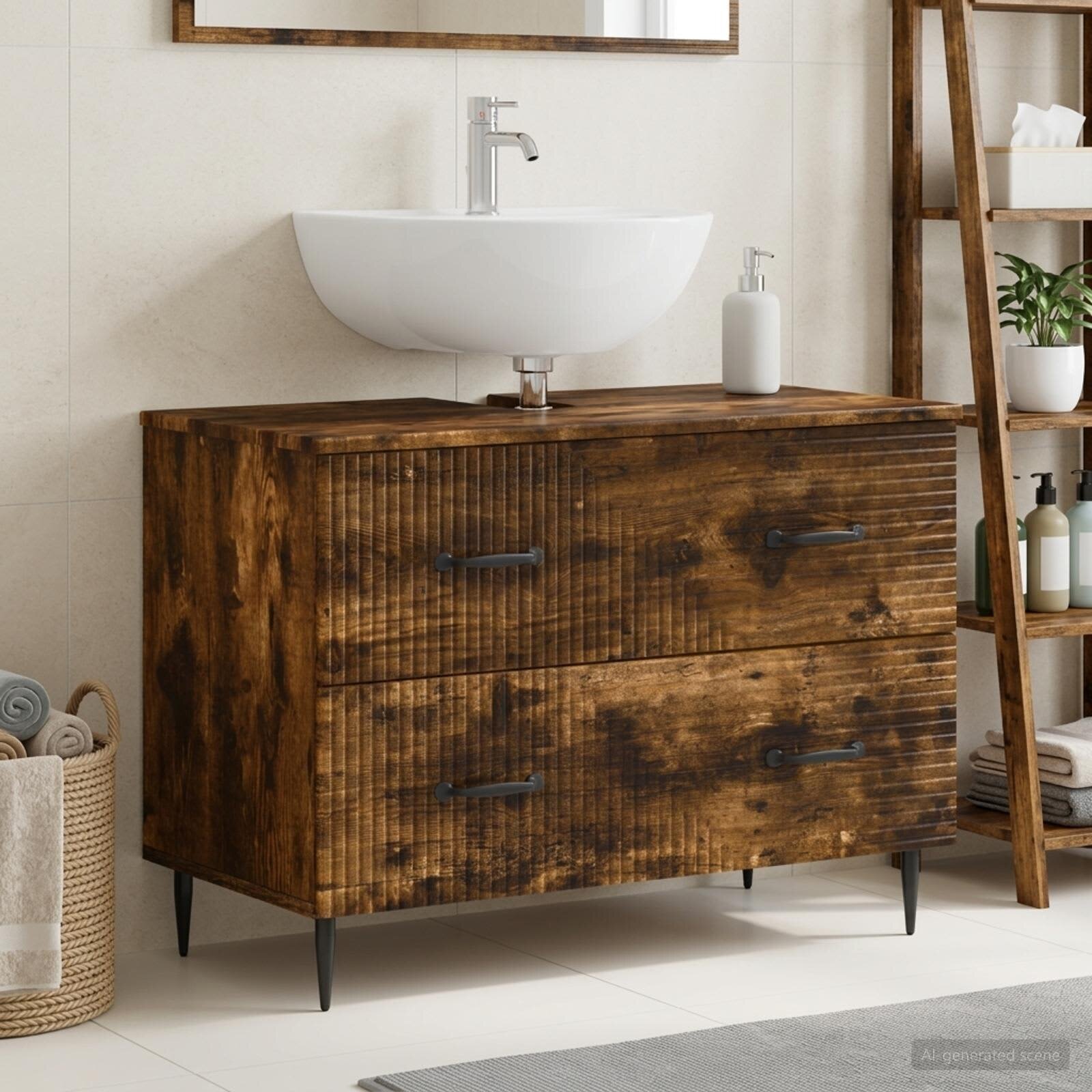 vidaXL Шкаф за мивка в баня HAARLEM Опушен дъб 82 x 41 x 585 см