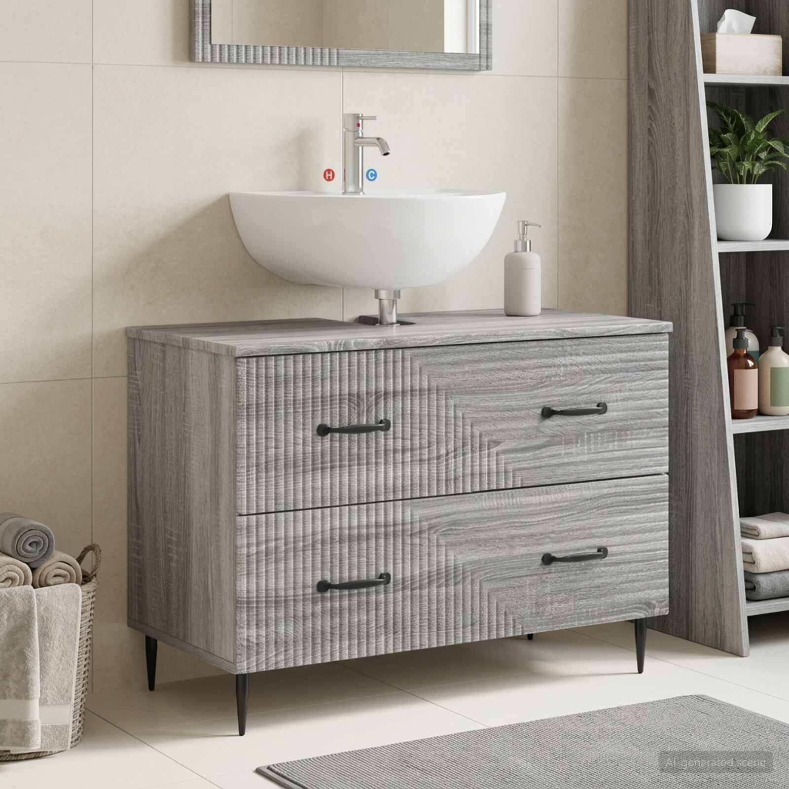 vidaXL Шкаф за мивка в баня HAARLEM Сив Сонома 82 x 41 x 585 см