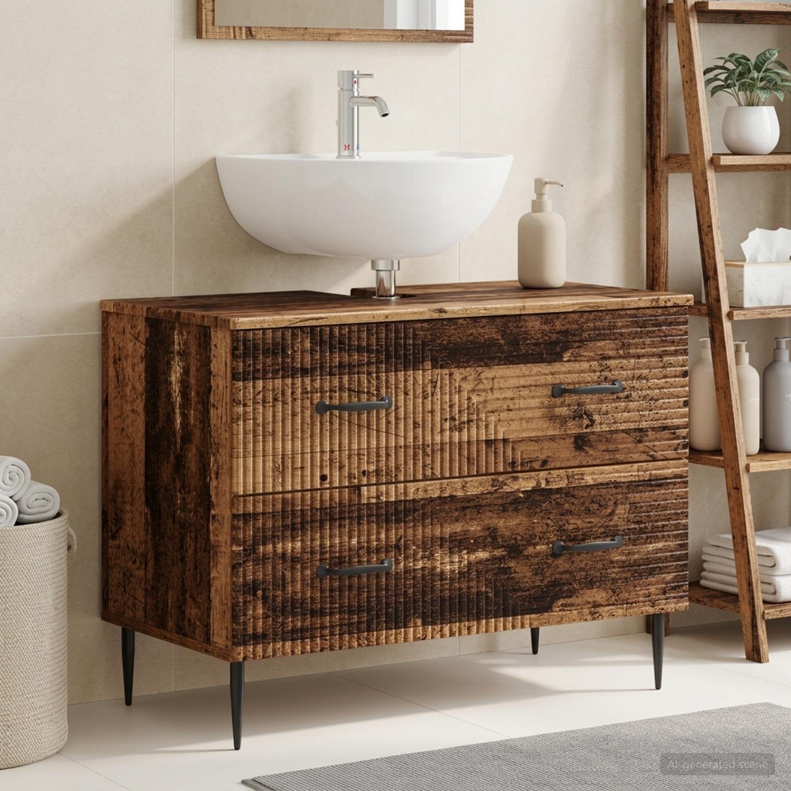 vidaXL Шкаф за мивка в баня HAARLEM Старо дърво 82 x 41 x 585 см
