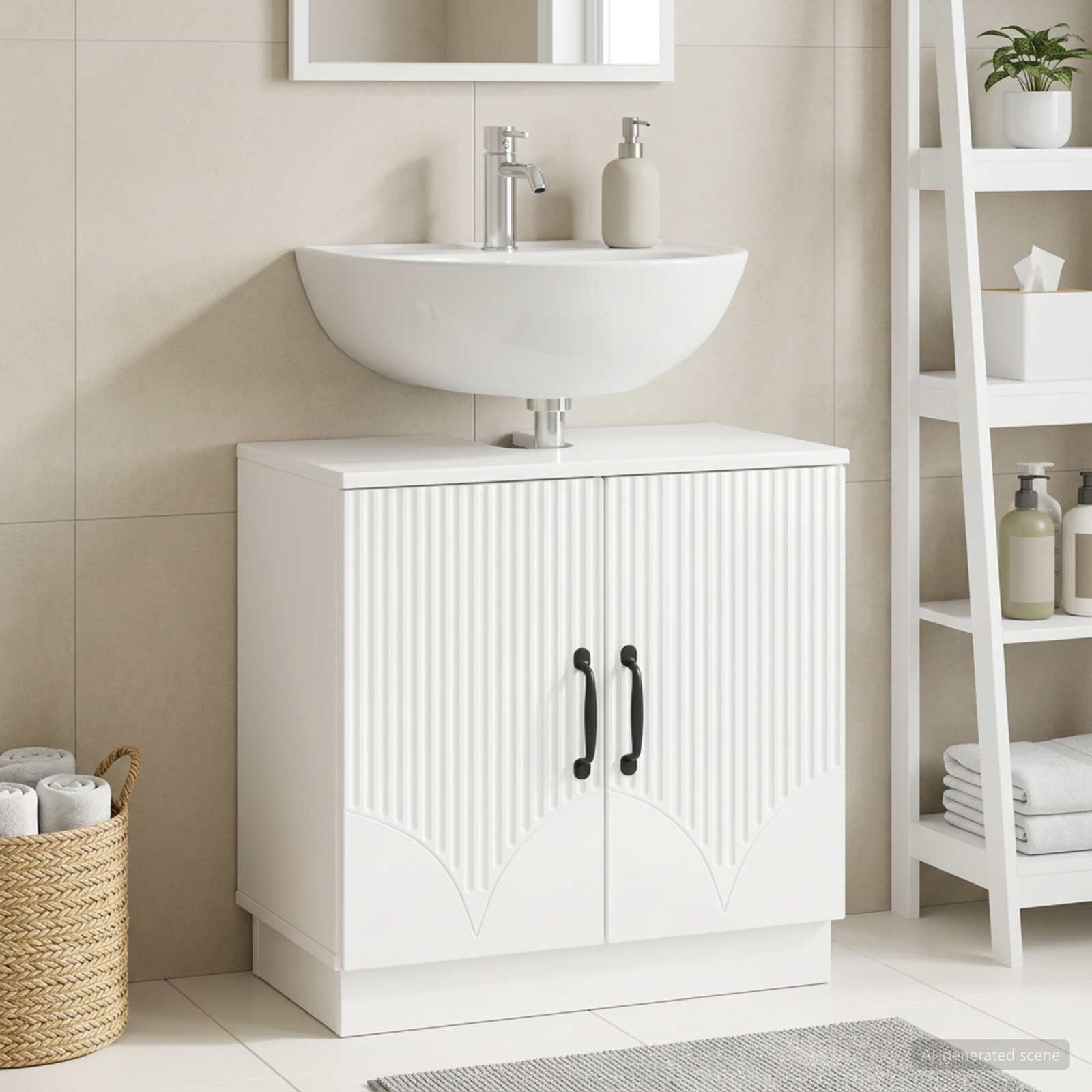 vidaXL Шкаф за мивка в баня HOORN Бял гланц 595 x 315 x 56 см