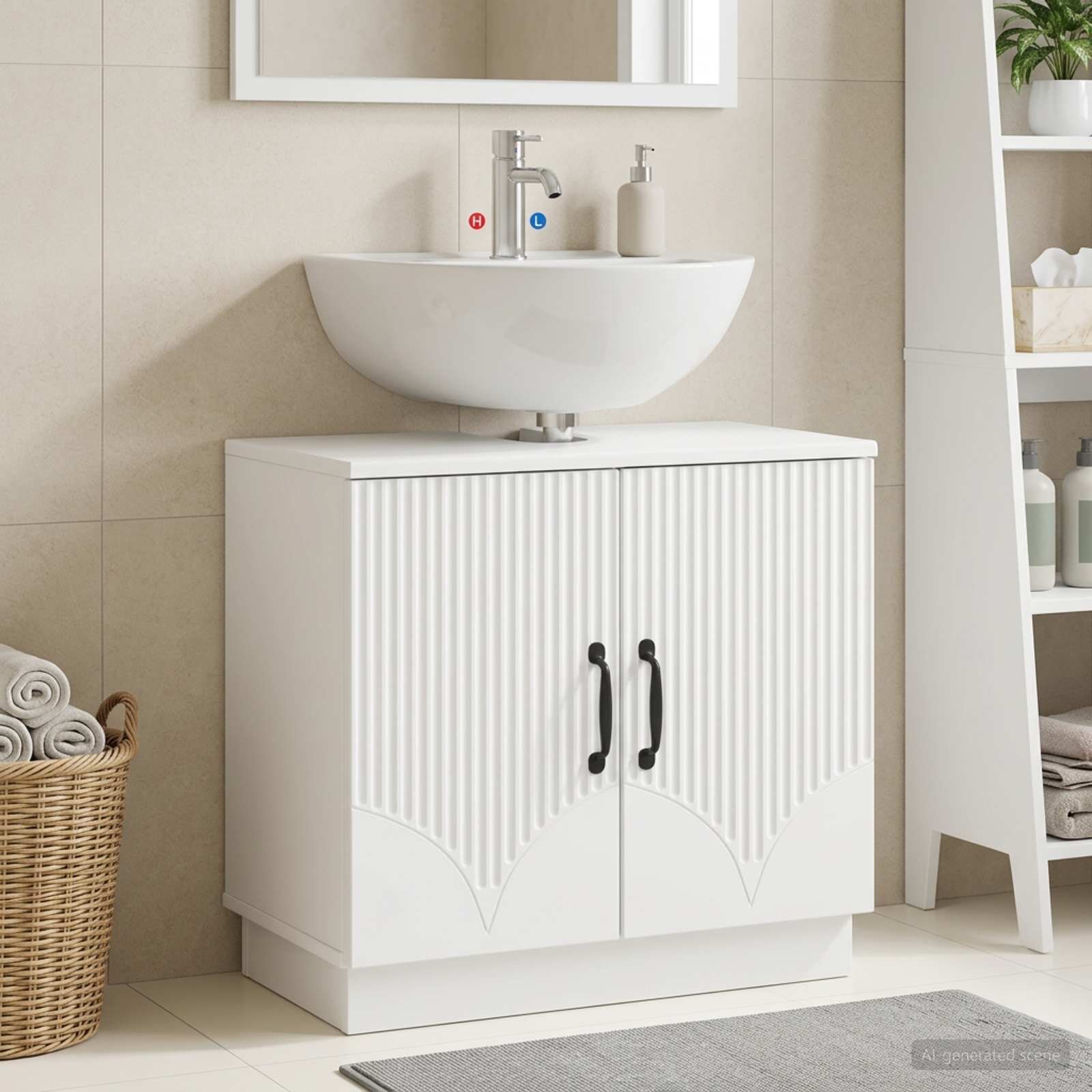 vidaXL Шкаф за мивка в баня HOORN Бяло 595 x 315 x 56 см