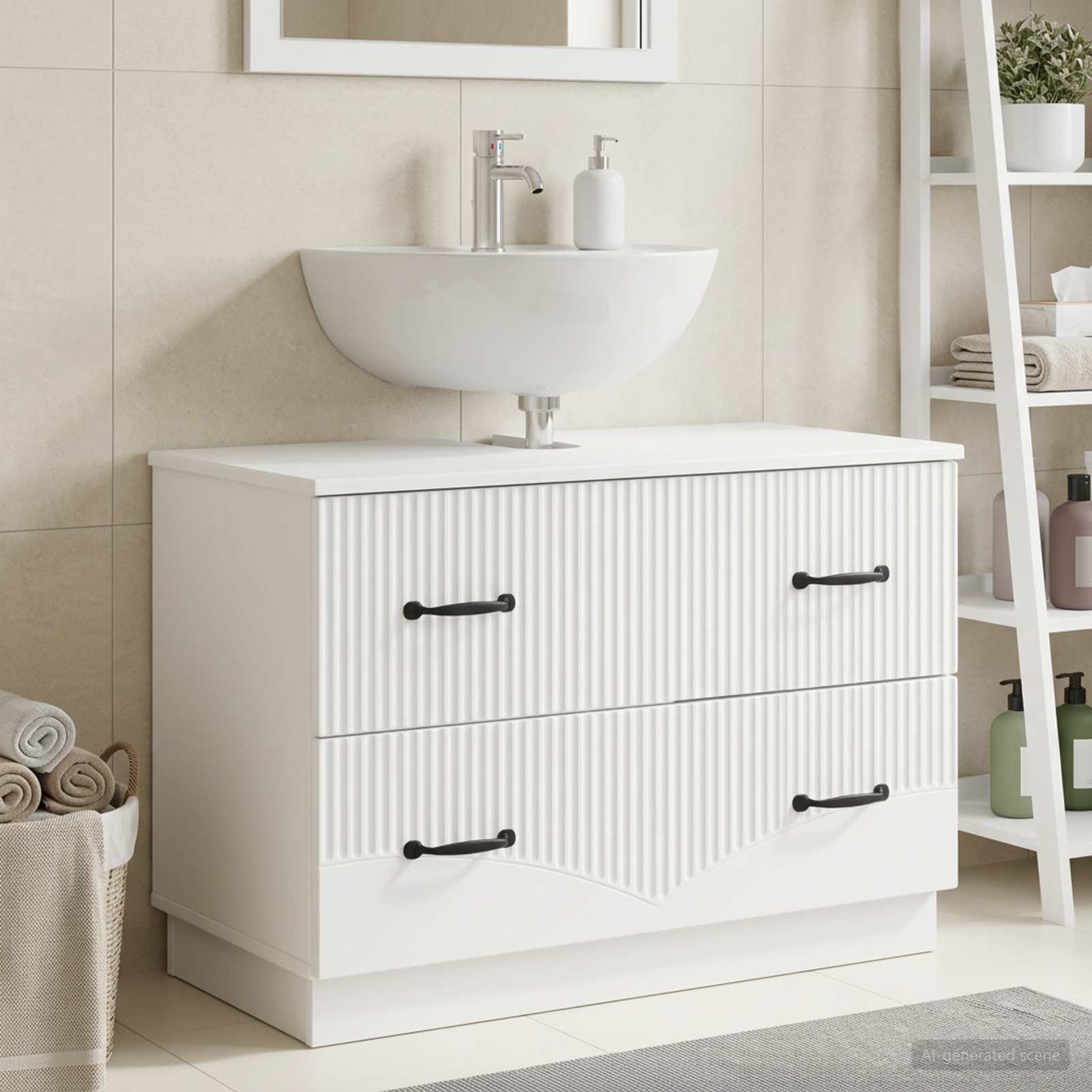 vidaXL Шкаф за мивка в баня HOORN Бяло 82 x 41 x 56 см