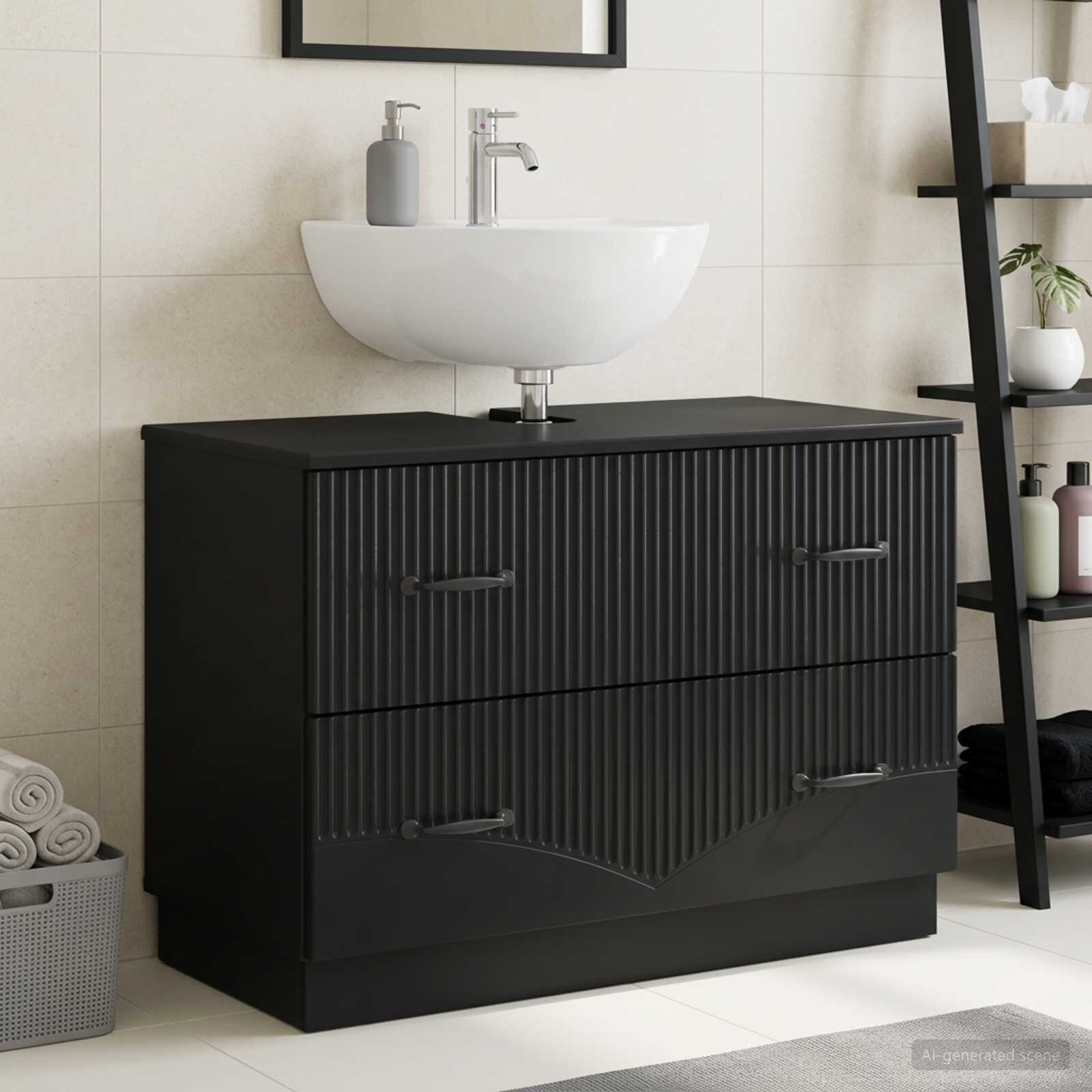 vidaXL Шкаф за мивка в баня HOORN Черно 82 x 41 x 56 см