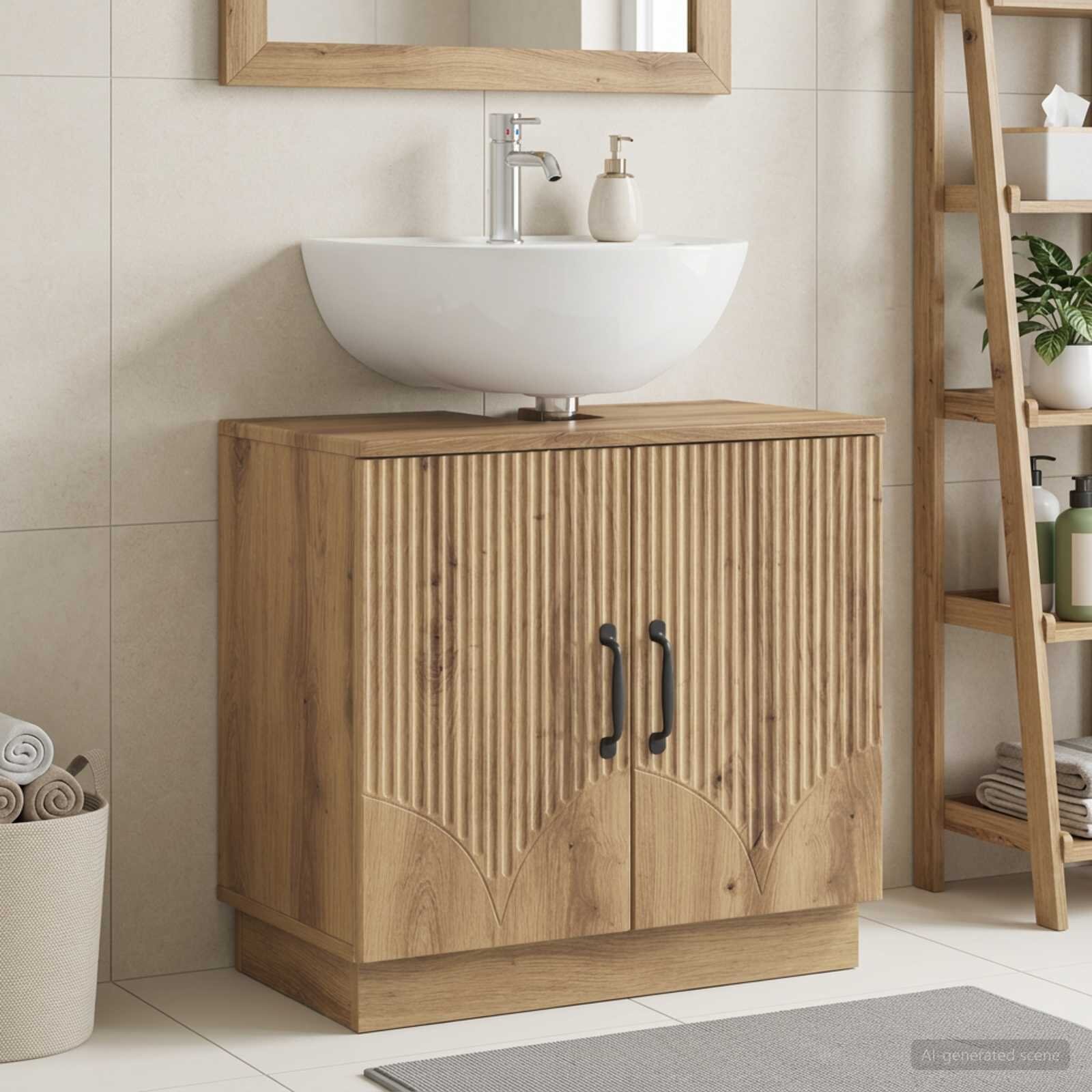 vidaXL Шкаф за мивка в баня HOORN Дъб артизан 595 x 315 x 56 см
