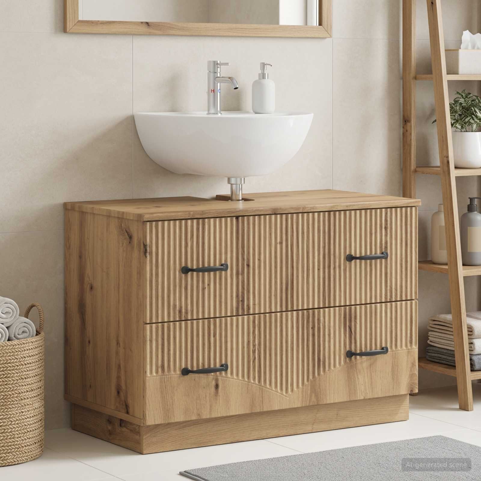 vidaXL Шкаф за мивка в баня HOORN Дъб артизан 82 x 41 x 56 см