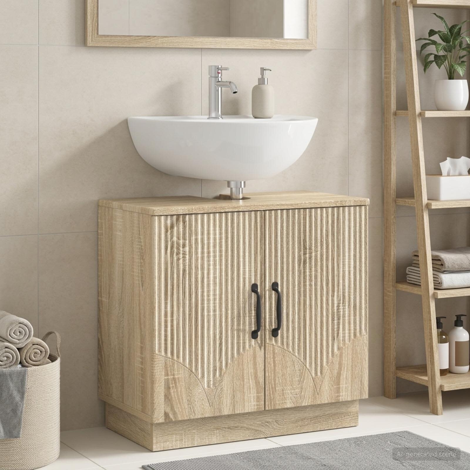 vidaXL Шкаф за мивка в баня HOORN Дъб сонома 595 x 315 x 56 см