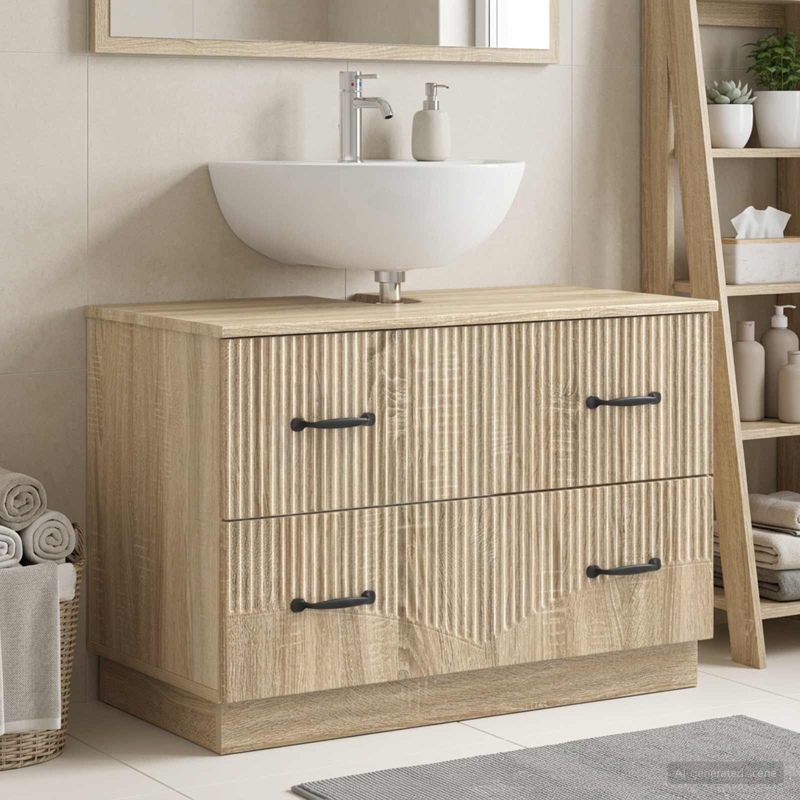 vidaXL Шкаф за мивка в баня HOORN Дъб сонома 82 x 41 x 56 см