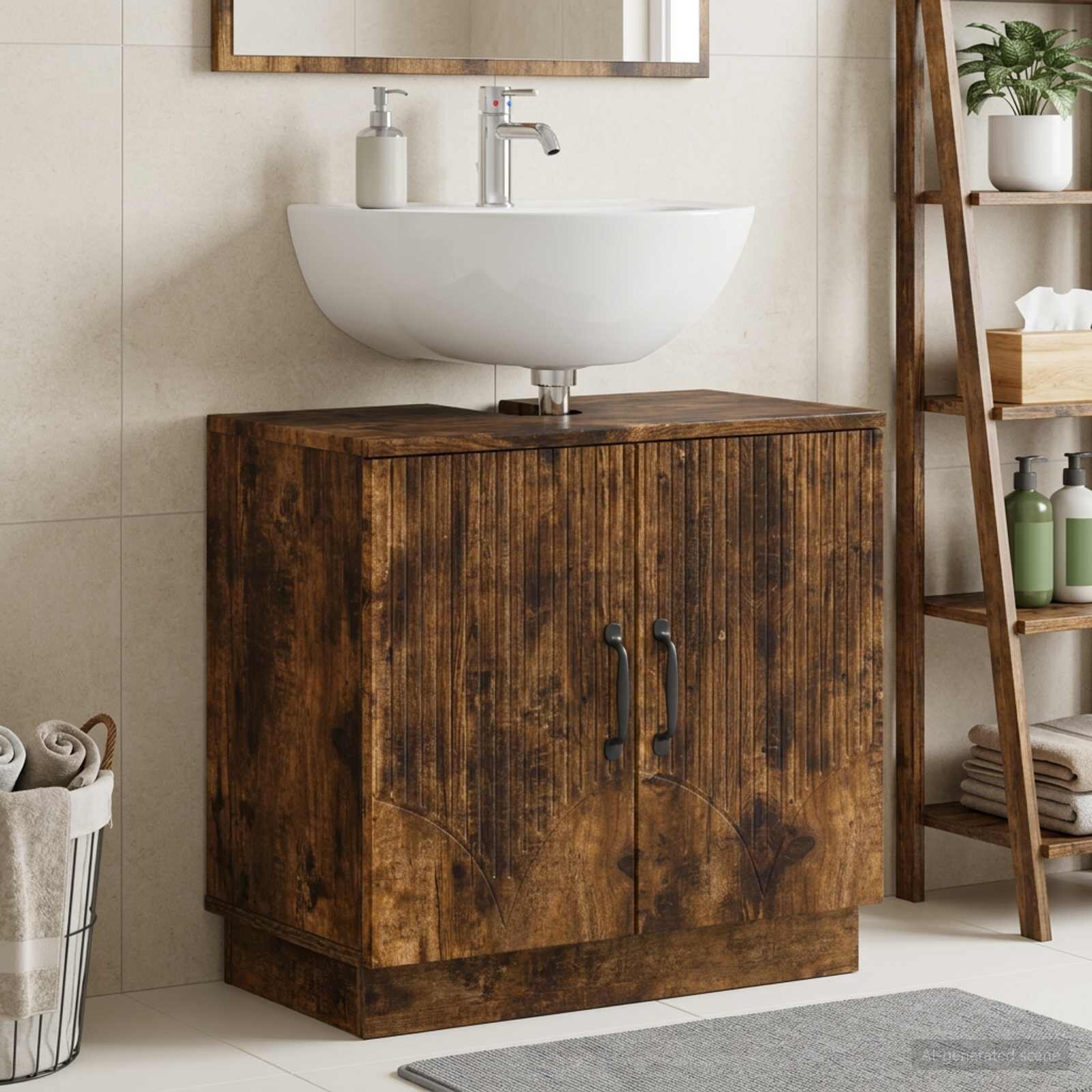 vidaXL Шкаф за мивка в баня HOORN Опушен дъб 595 x 315 x 56 см