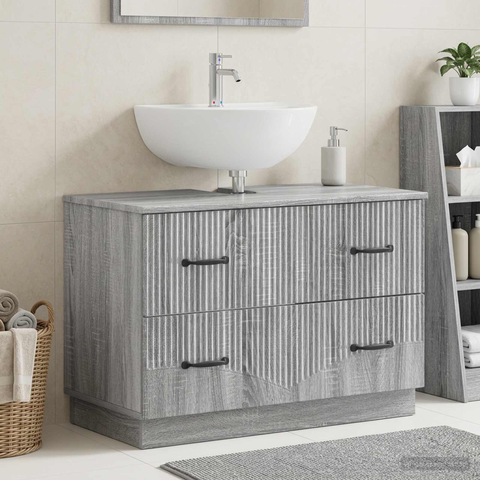 vidaXL Шкаф за мивка в баня HOORN Сив Сонома 82 x 41 x 56 см