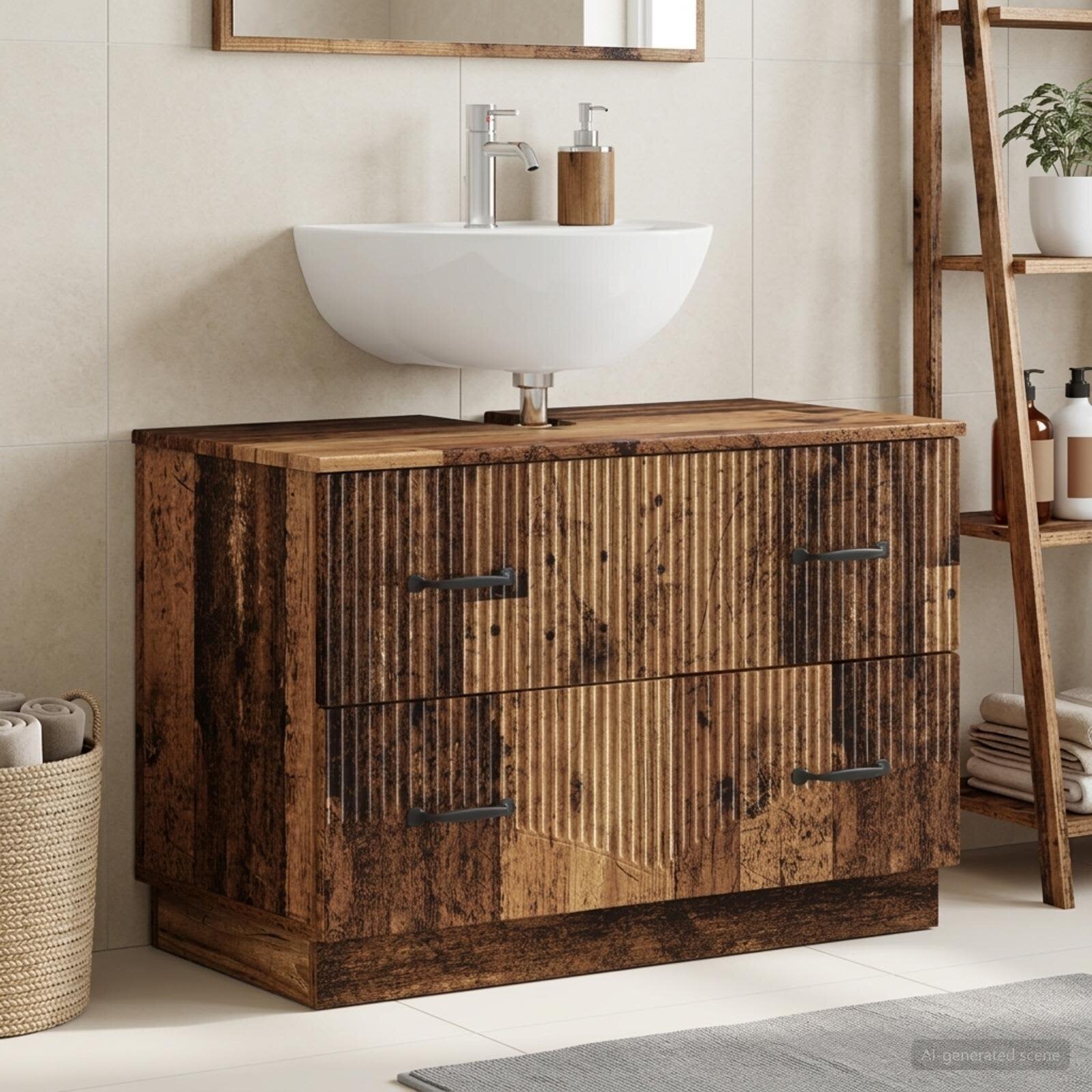 vidaXL Шкаф за мивка в баня HOORN Старо дърво 82 x 41 x 56 см