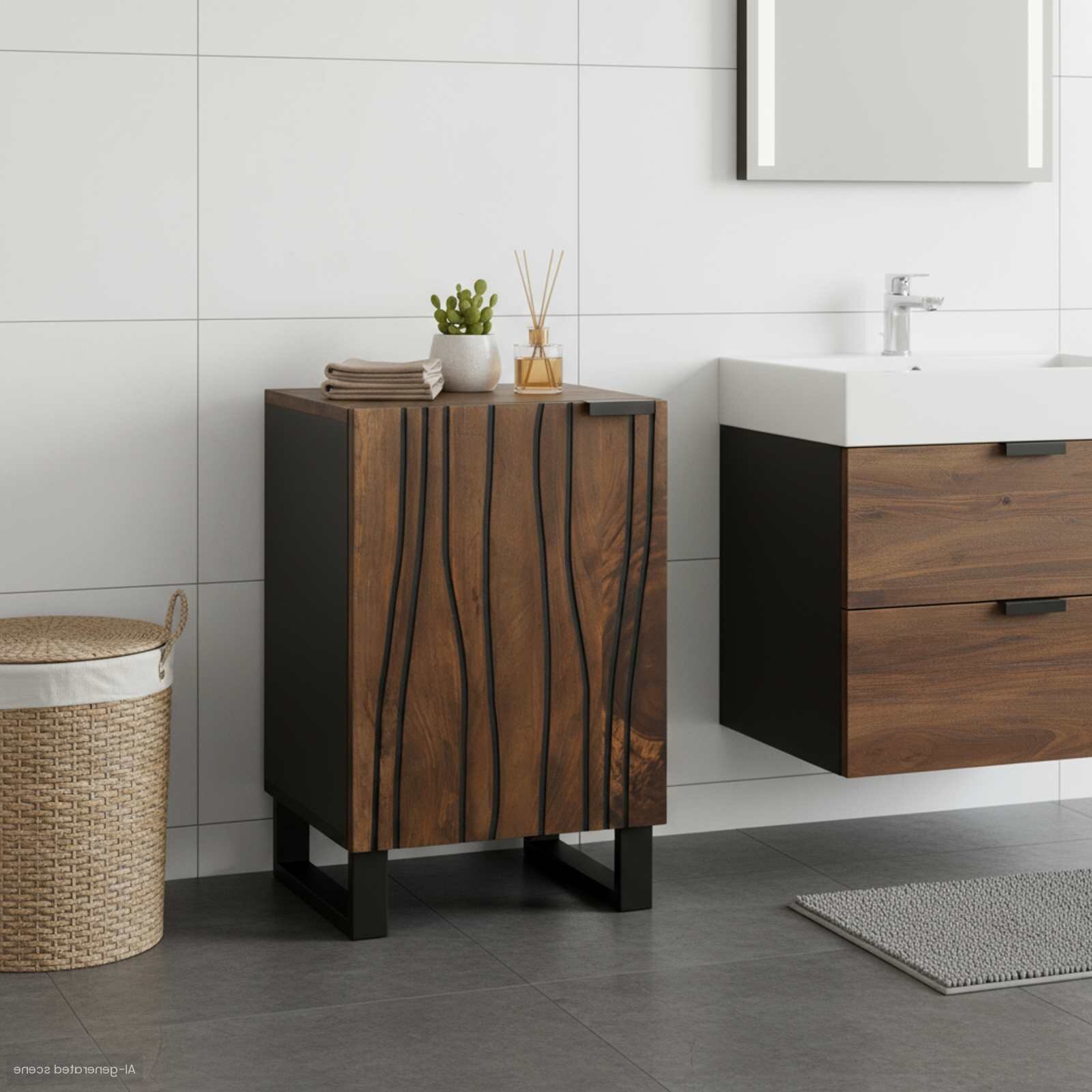 vidaXL Шкаф за мивка в баня Орех 38 x 335 x 58 см Инженерна дървесина