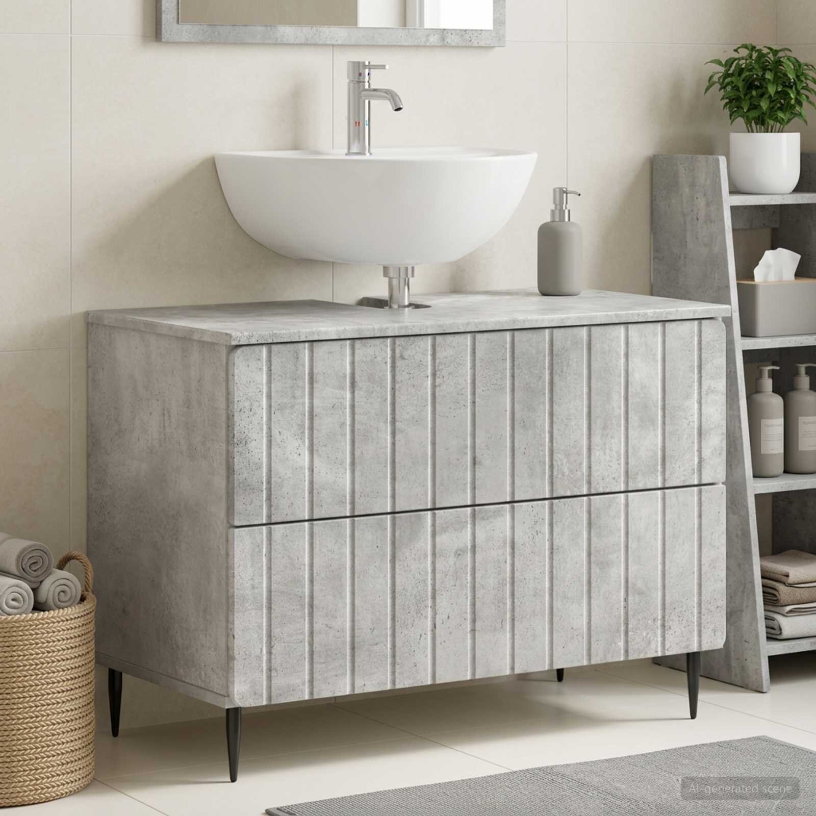 vidaXL Шкаф за мивка в баня ZWOLLE Бетонно сиво 82 x 41 x 585 см