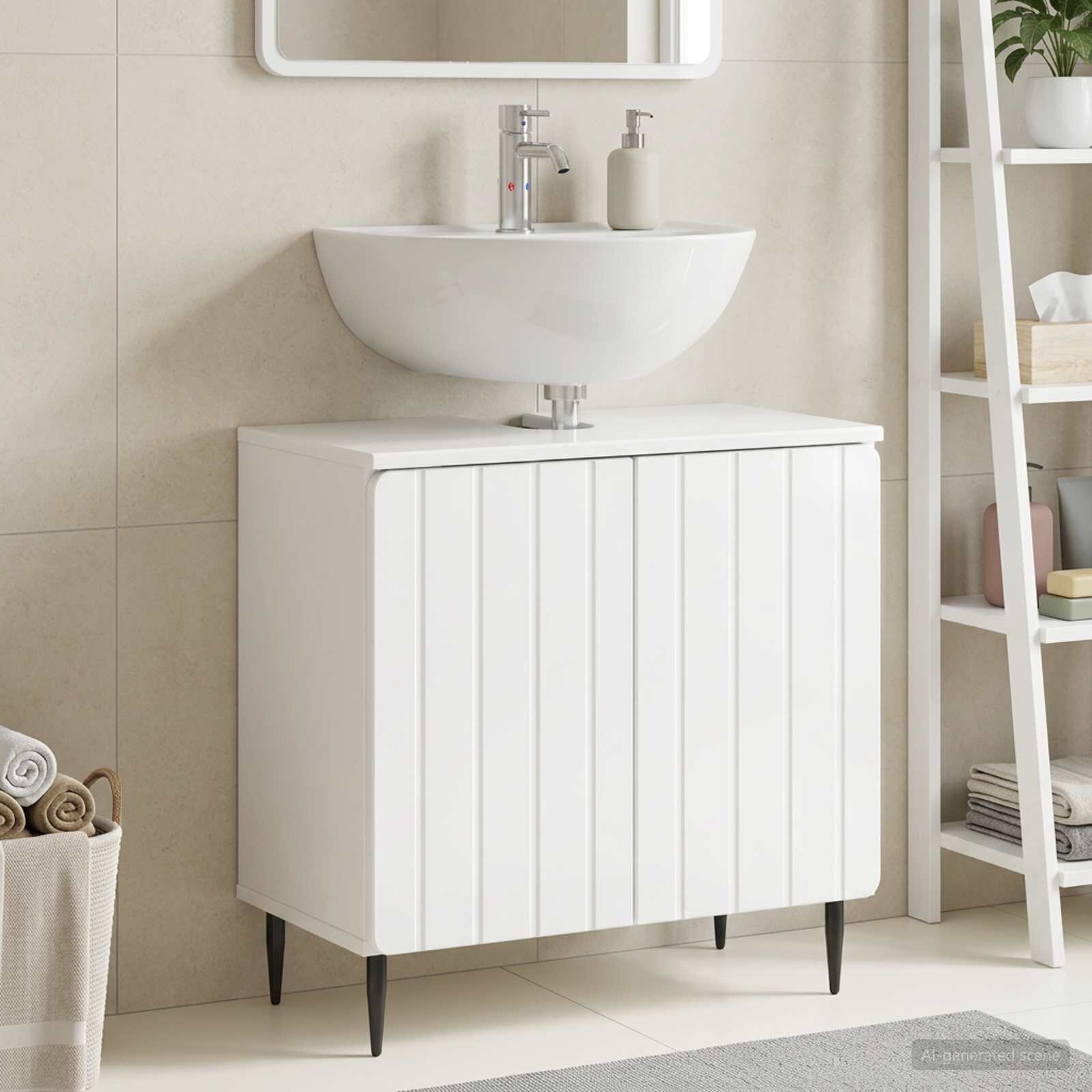 vidaXL Шкаф за мивка в баня ZWOLLE Бял гланц 595 x 315 x 59 см