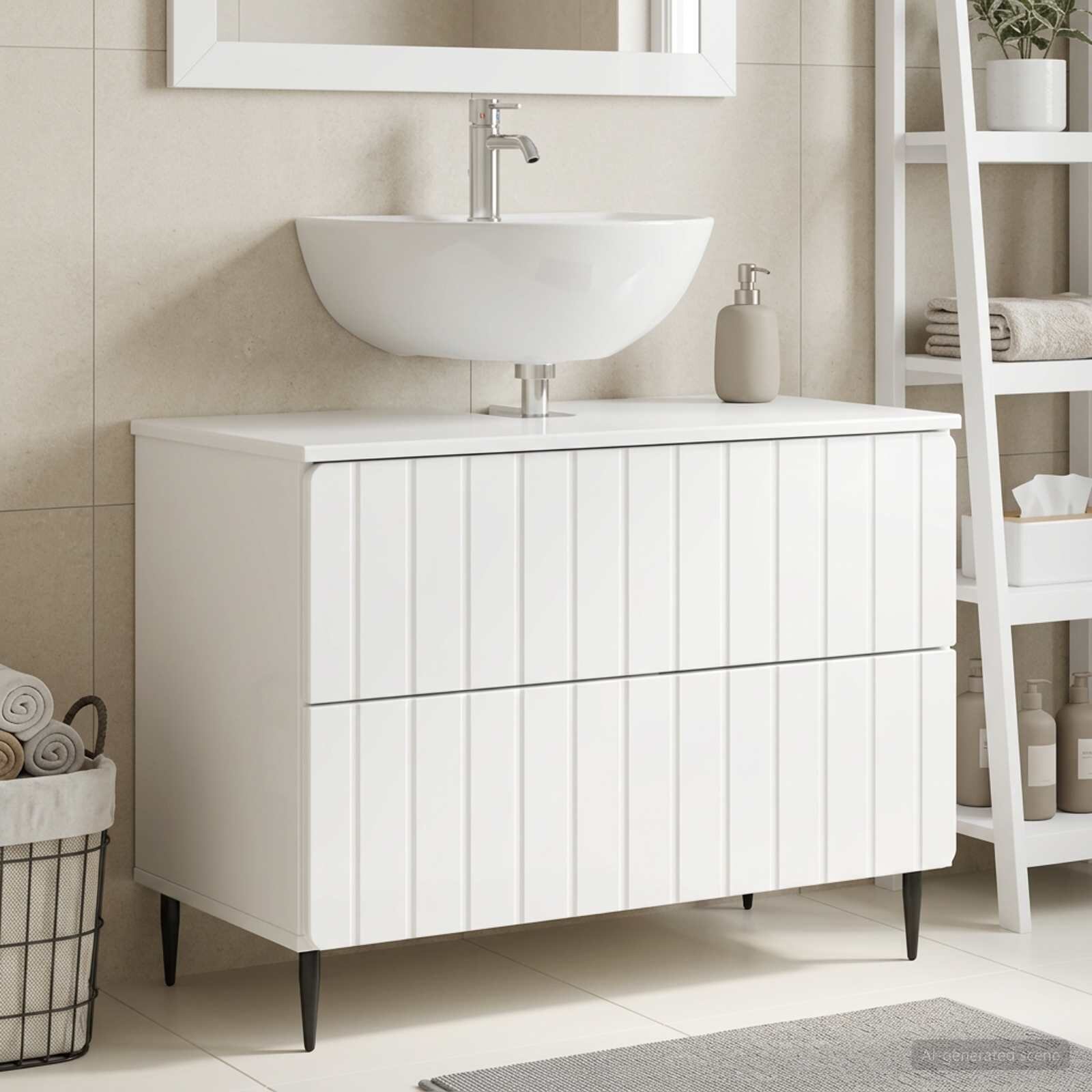 vidaXL Шкаф за мивка в баня ZWOLLE Бял гланц 82 x 41 x 585 см