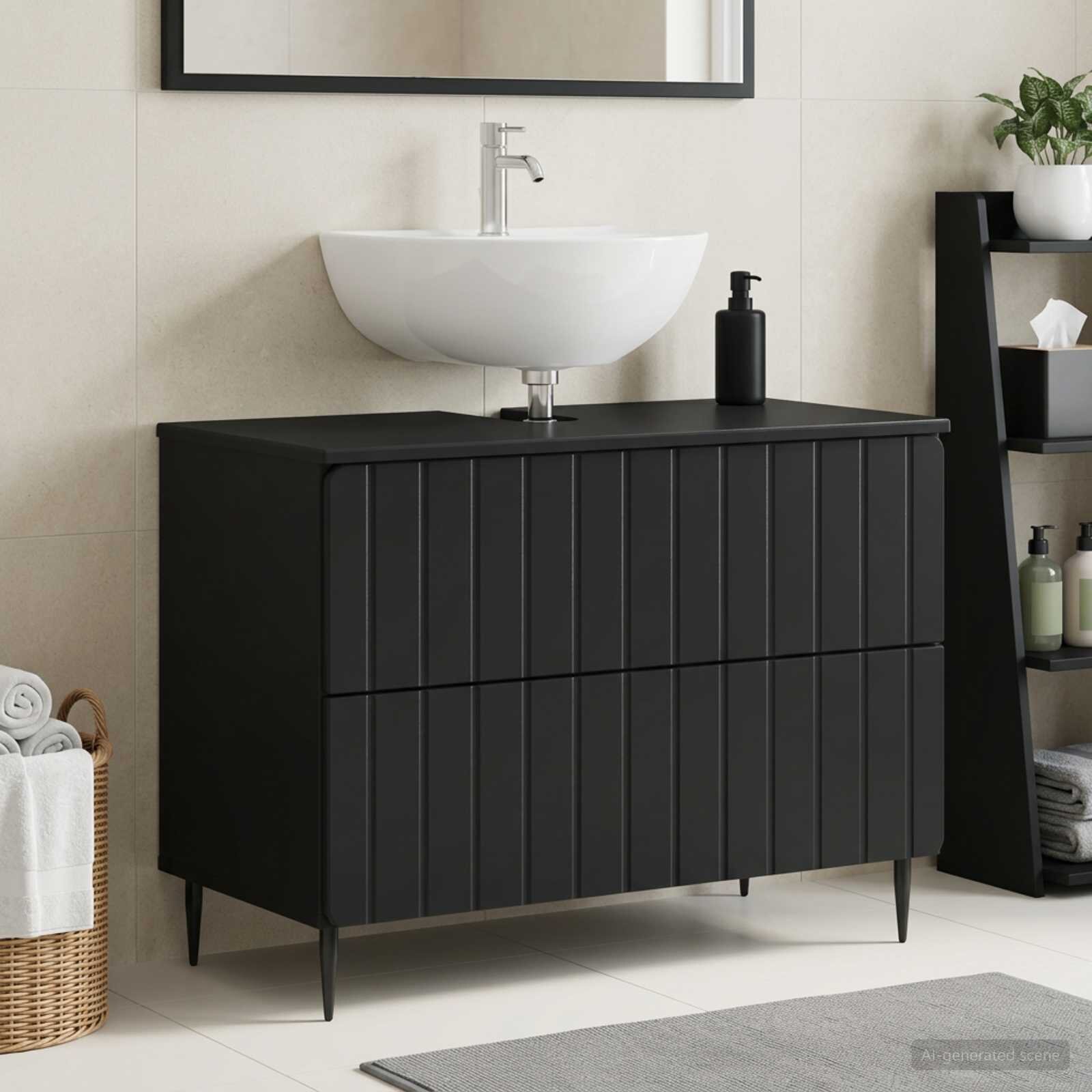 vidaXL Шкаф за мивка в баня ZWOLLE Черно 82 x 41 x 585 см