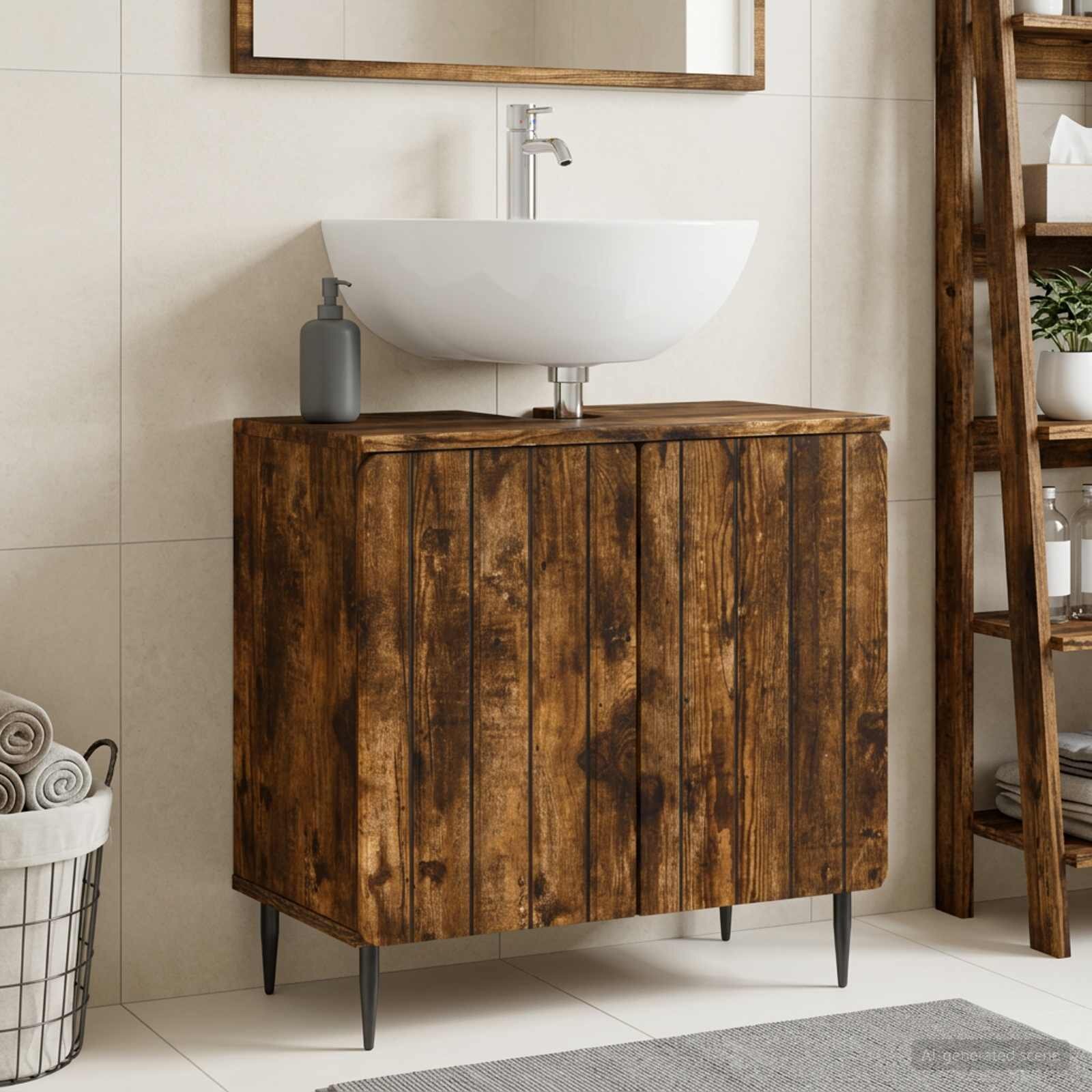 vidaXL Шкаф за мивка в баня ZWOLLE Опушен дъб 595 x 315 x 59 см